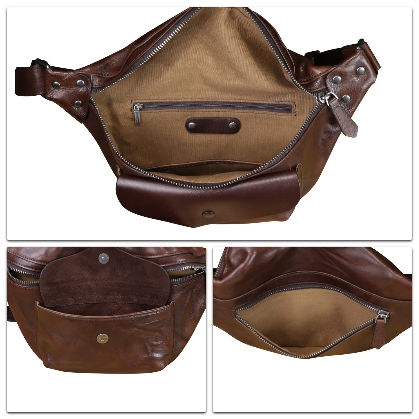 Genuine Leather Fanny Pack for Women and Men Vintage Real Leather Sling Bag Crossbody Bag Fashion Waist Bag Chest Purse (Coffee)