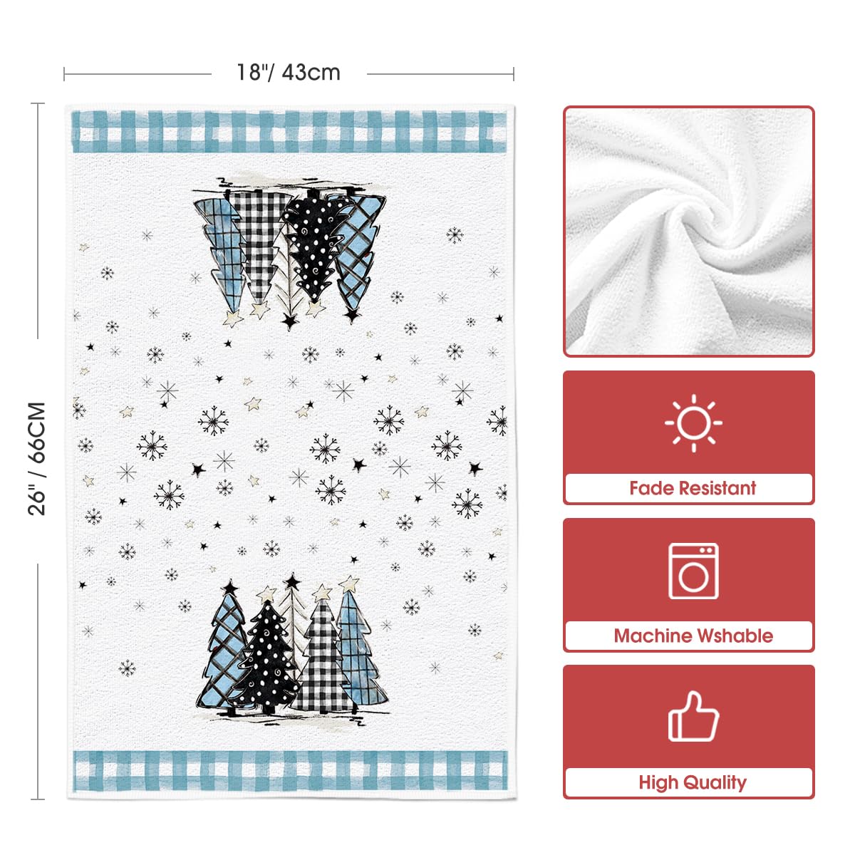 Artoid Mode Blue Buffalo Plaid Snowman Xmas Trees Christmas Kitchen Towels Dish Towels, 18x26 Inch Hello Winter Decoration Hand Towels Set of 4