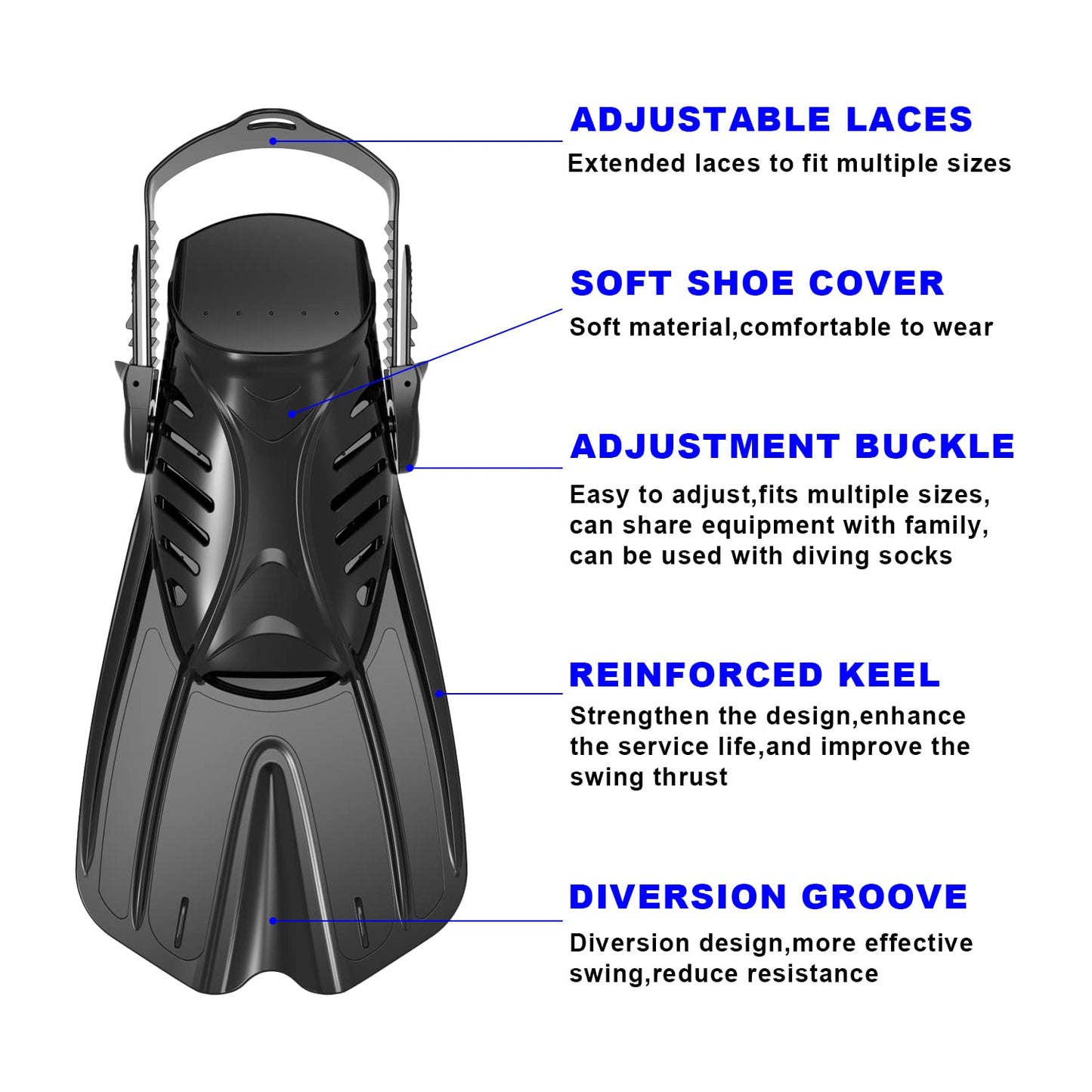 Diving fins Snorkeling Gear for Adults Snorkel fins ,Swim fins Open, Adjustable, Men, Women, Children, Swim Flippers