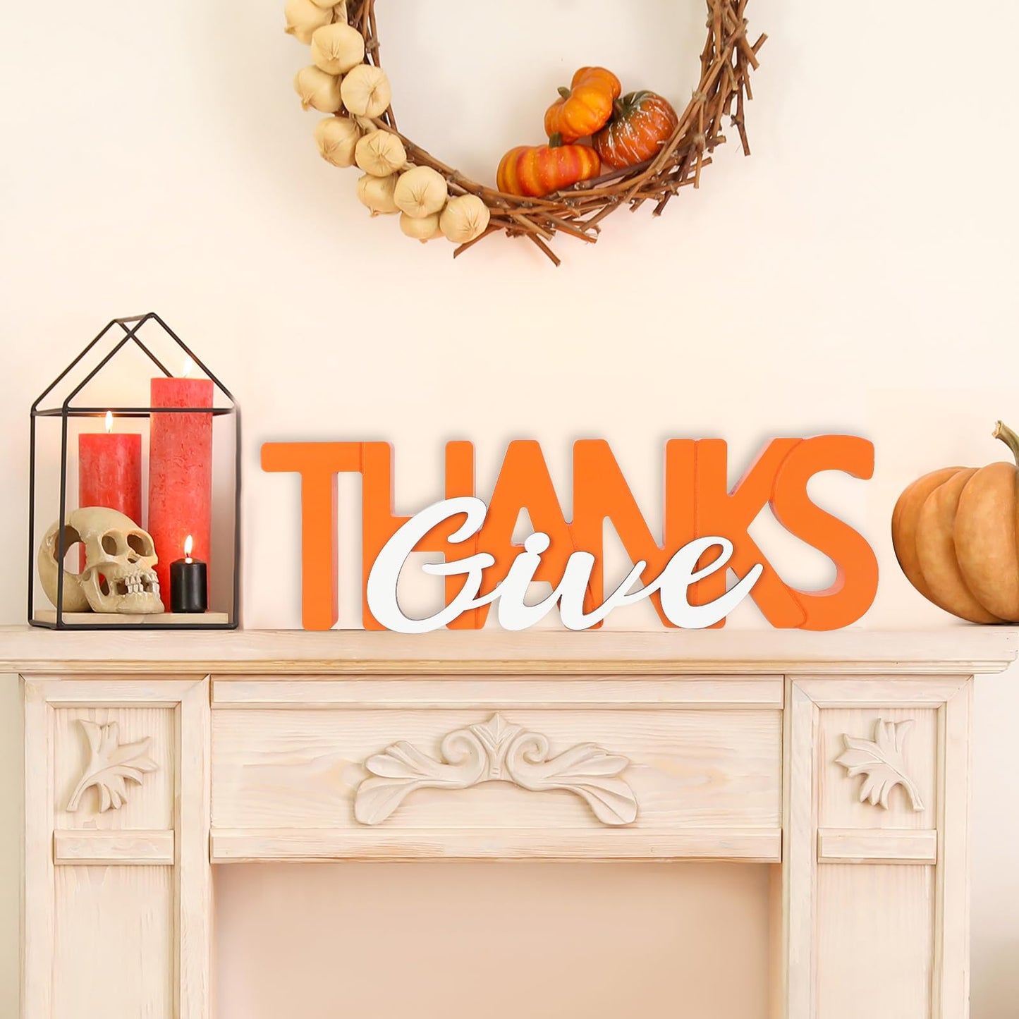 COCHIE Wooden Thanksgiving Give Thanks Sign, Fall Decorations for Home, Office, Shelf, Mantel, Indoor, Wood Thanksgiving Decor, Autumn Table Top Party Decoration (Give Thanks)