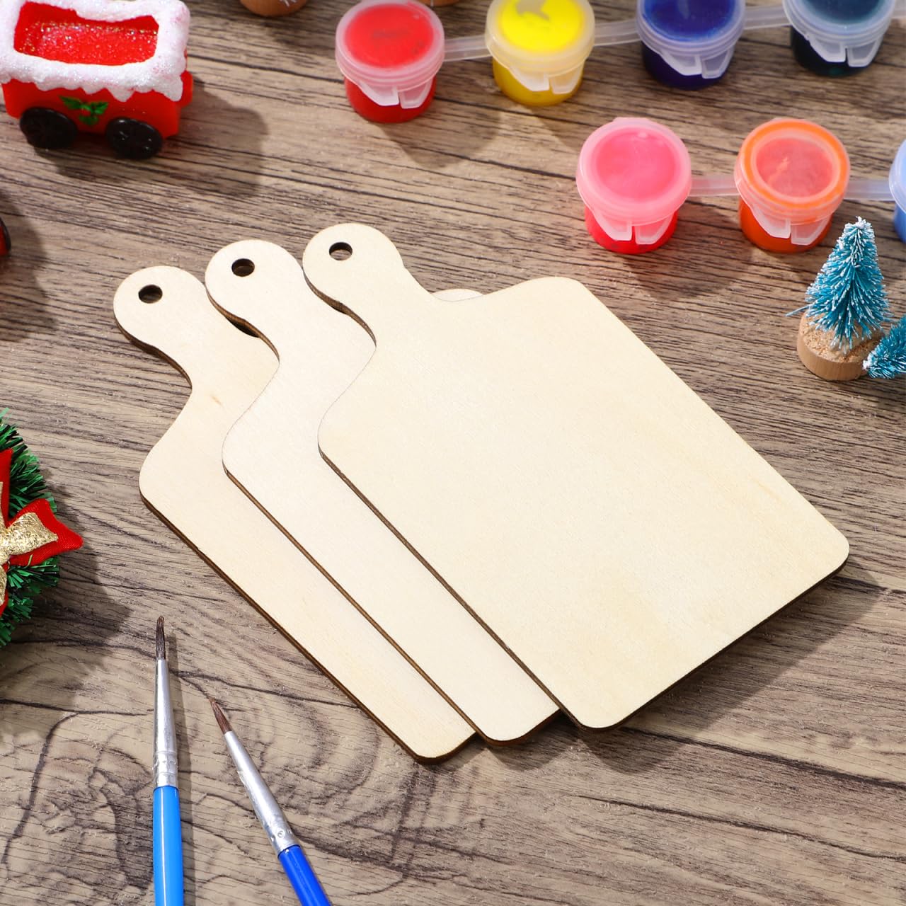 Operitacx 12 Pieces Mini Cutting Board For Craft, Unfinished Wooden Charcuterie Boards With Handle, Blank Wooden Boards Paddle For Christmas Diy Vegetables Delicatessen Home Kitchen Decor