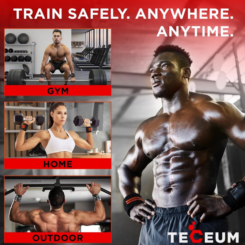 TECEUM Weightlifting Wrist Wraps with Thumb Loop ā Red ā Beast Mode ā 12 inch ā Heavy-Duty Workout Wrist Support & Protection ā Ideal for Powerlifting, Strength Training, Bodybuilding