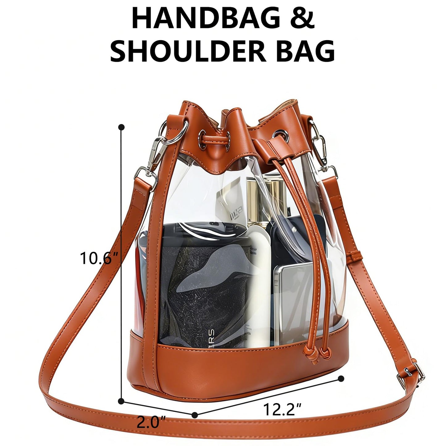 ArtiSoul Clear Bag for Stadium Approved, Clear Crossbody Bucket Bag Transparent PVC Purse for Women, Concert Stadium Events (Brown)