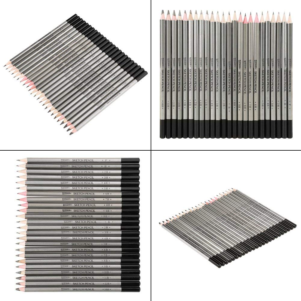 HEEPDD 24Pcs Drawing Sketching Pencil Set, Sketch Art Graphite Shading Pencils 9H 8H 7H 6H 5H 4H 3H 2H H HB F B 2B 3B 4B 5B 6B 7B 8B 9B 10B 11B 12B 14B for Beginners ProArtists