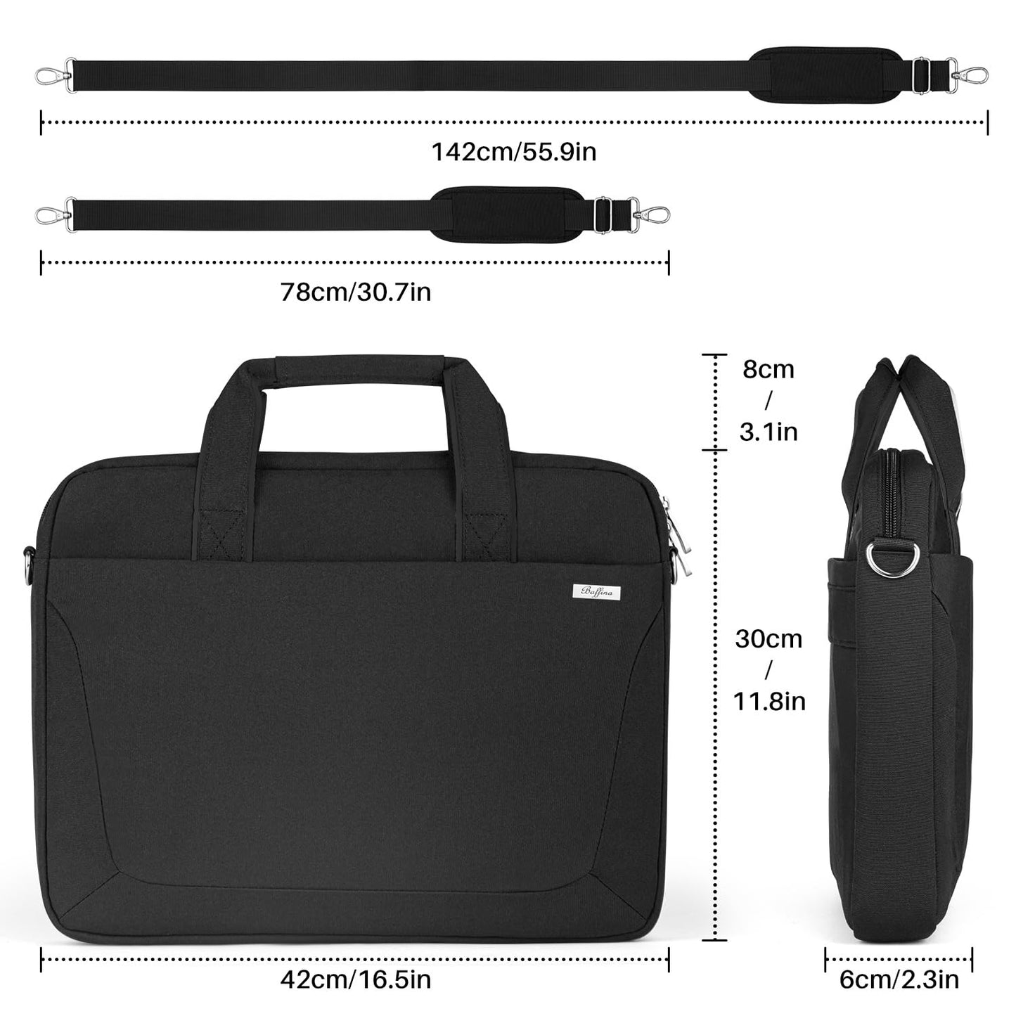 Baffina Laptop Shoulder Bag 17 17.3 Inch Business Gifts for Men Women Travel College,Laptop Briefcase for 17“-18“ Notebook Hp Dell Asus,Waterproof Computer Carrying Case Messenger Bag with Strap,Black