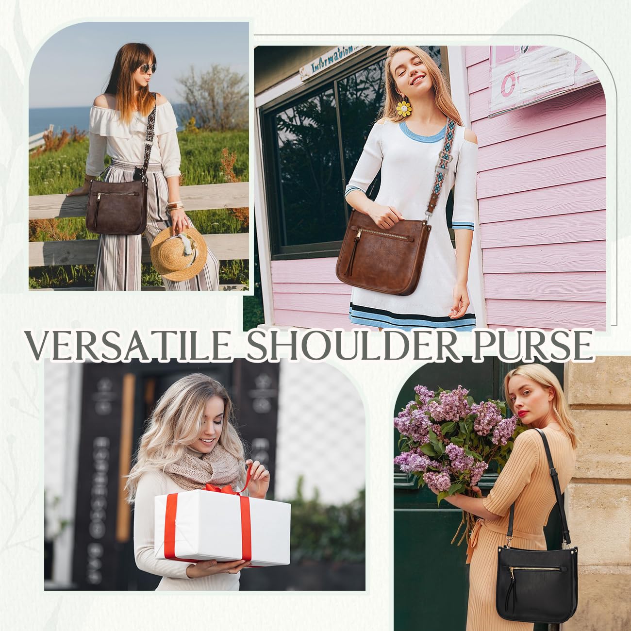 VASCHY Crossbody Bag Purse for Women,Fashion Vegan Leather Hobo Handbag Shoulder Bag Purse with Guitar Strap Beige