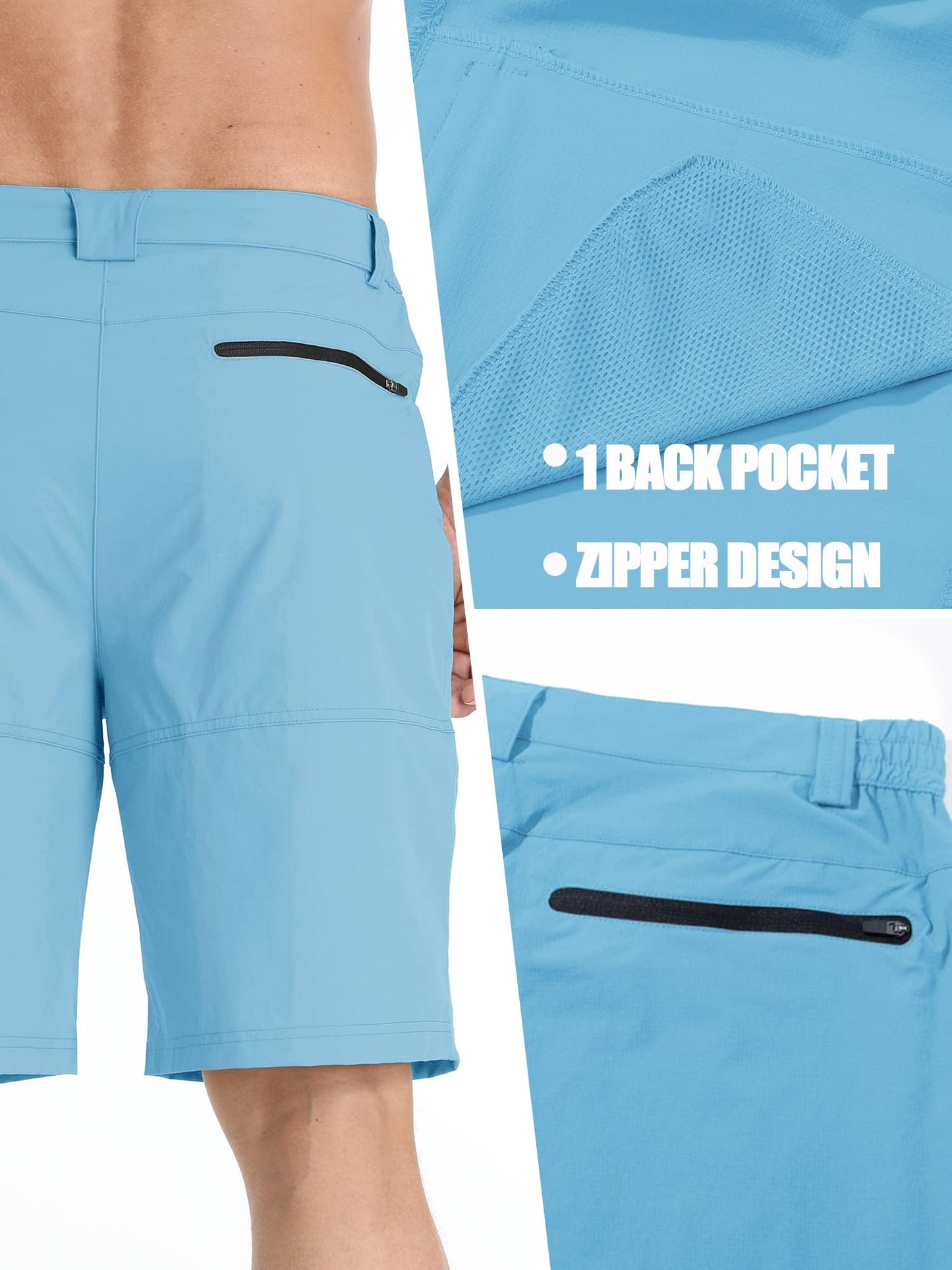 TACVASEN Mens 10" Hiking Shorts Golf Outdoor Lightweight Quick Dry Summer Casual Dress Fishing Shorts with Zipper Pockets Sky Blue 36