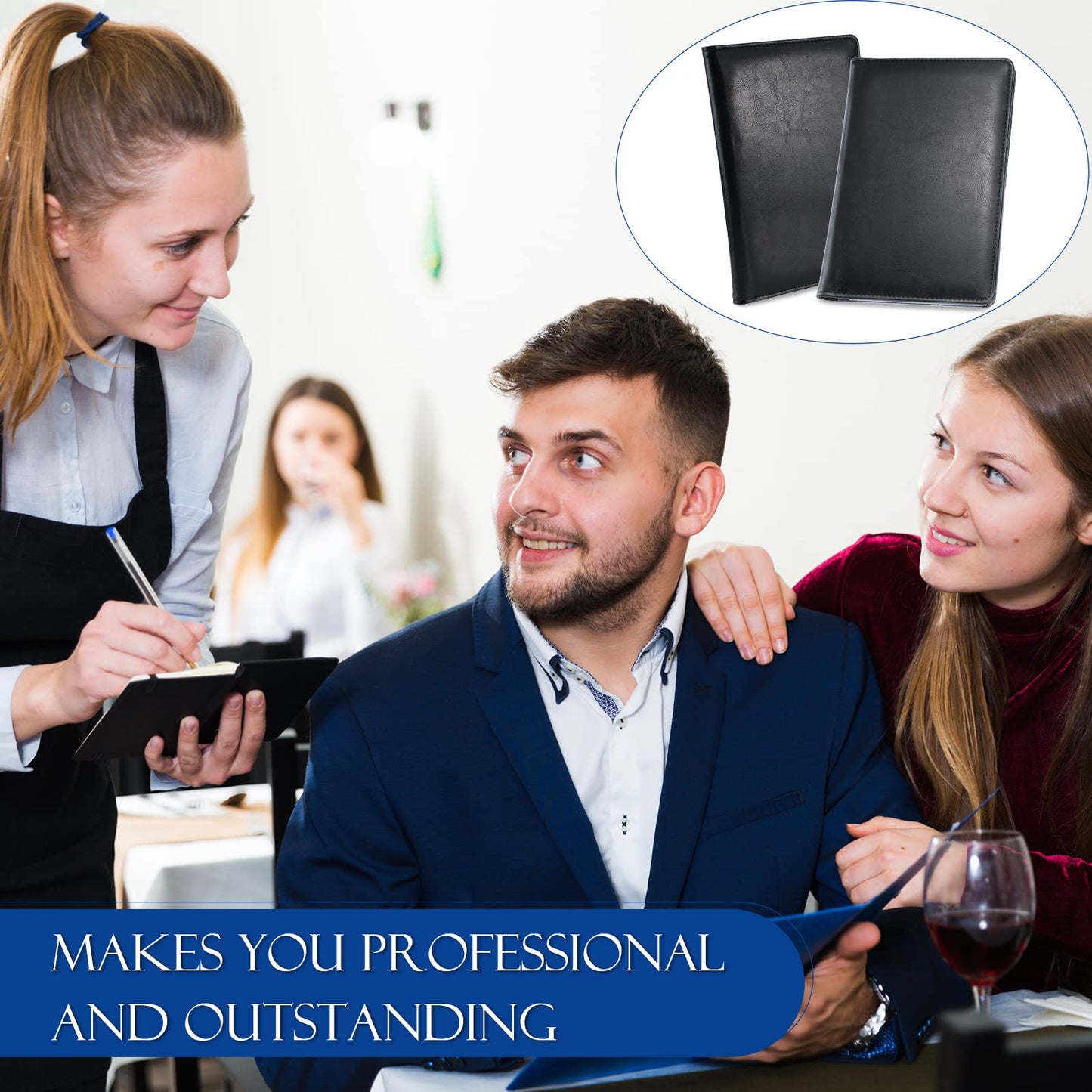 Containlol 6 Pcs Waitress Server Books Guest Book Pad Leather Money Organizer Wallet Organizer Waiter Cash Check Bill Receipt Holder with Pocket for Waitstaff Fit Apron(Classic Style)