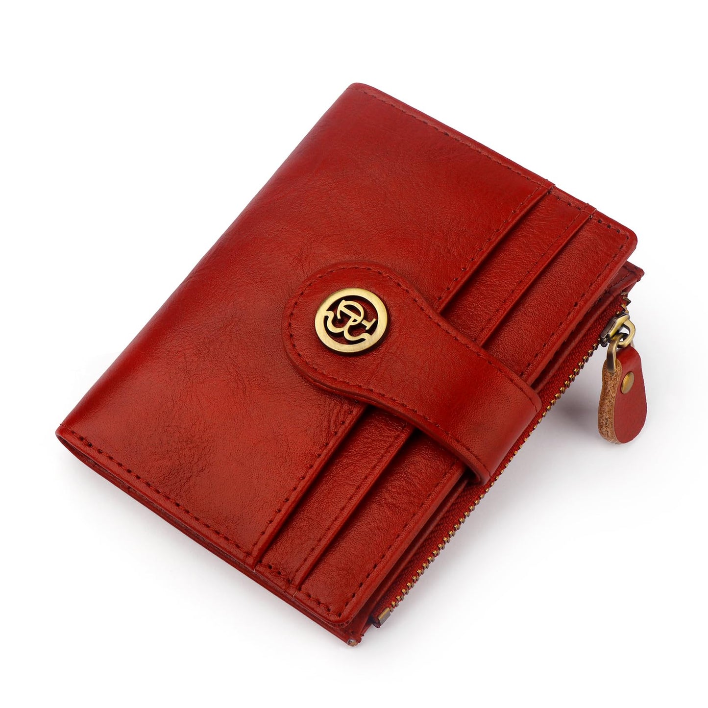 Blucoay Leather Wallet Women,RFID Blocking Small Wallet for Women Bifold Compact Slim Wallet Card Holder With Zipper Coin Pocket(Red)