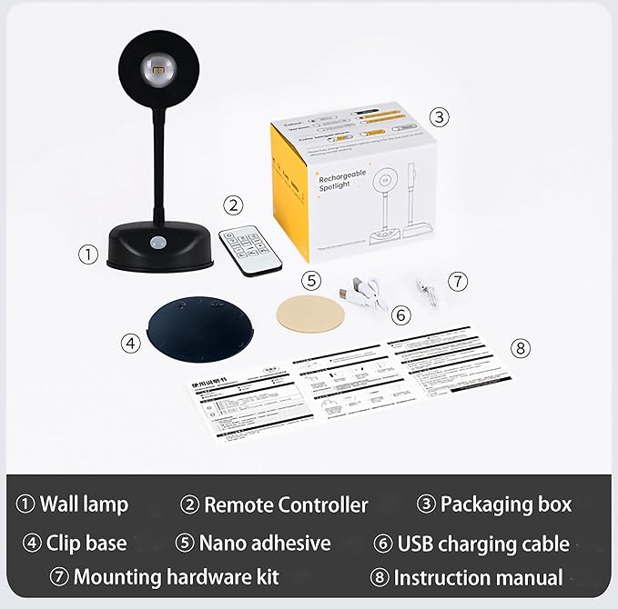 2200mAh Motion Sensor Picture Light, Spotlight Painting Light, LED Wall Sconce, Night Light Lamp, Rechargeable Battery Operated 3 Color & Dimmable Magnetic 360° Rotation with Remote (Black, 1 Pcs)