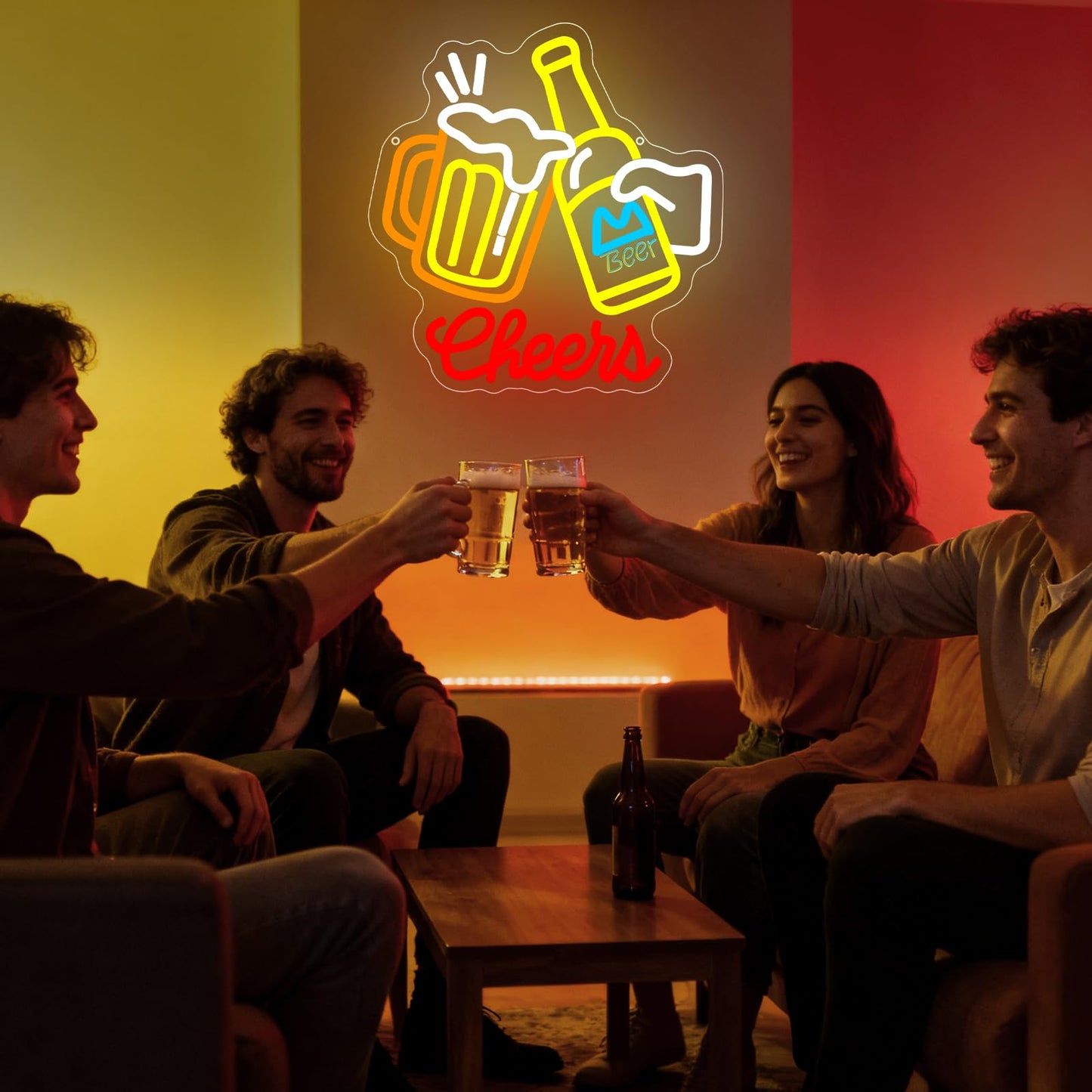 Cheers Beer Neon Sign, Dimmable USB Powered LED Light for Wall Decor, Bar Neon Lamp for Man Cave Home Bar Pub Party Bedroom, Birthday Christmas Gift for Beer Lovers
