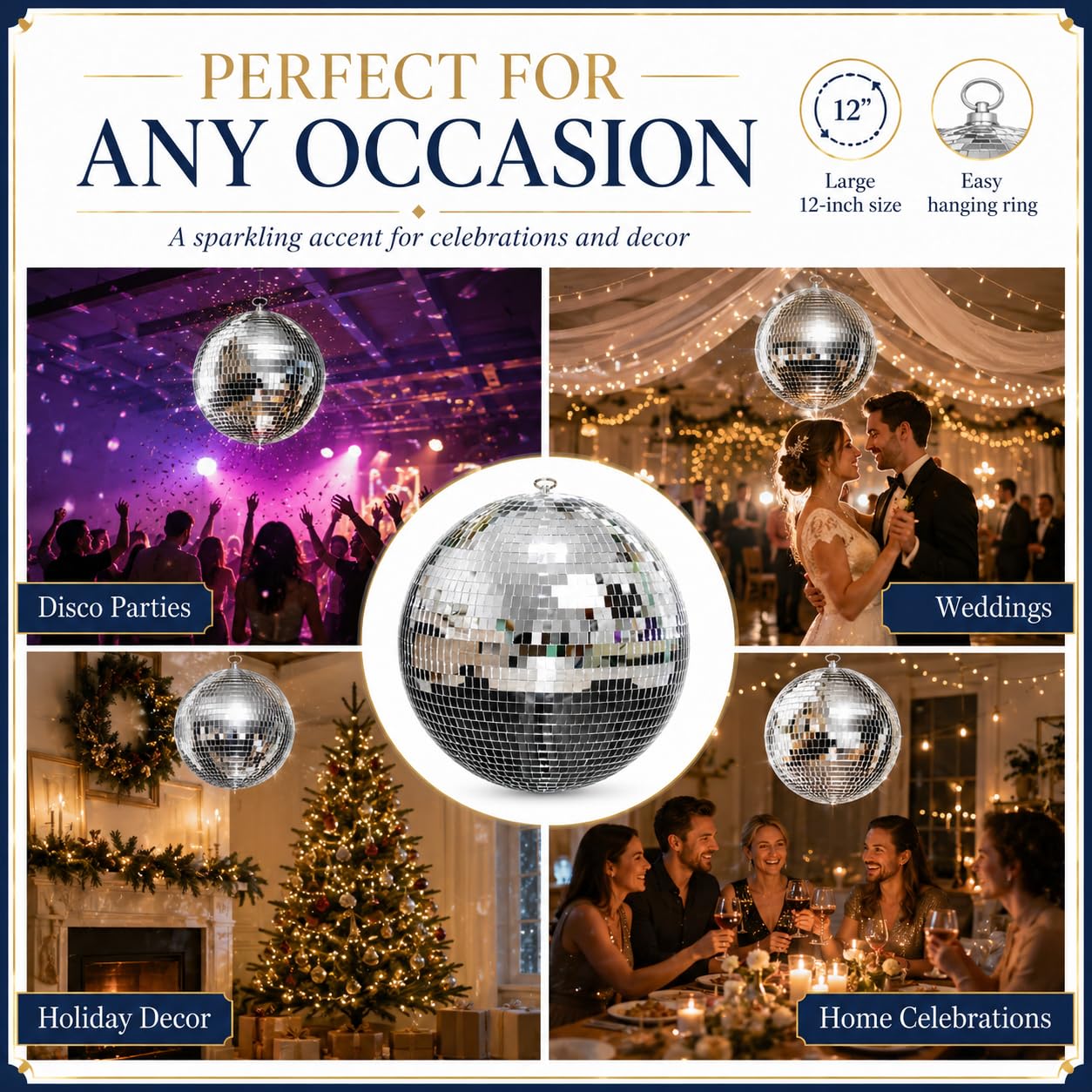 Youdepot Disco Ball 12-Inch – Large Hanging Mirror Ball Disco Ball Decor for Disco Party Decorations, Weddings, Events, Disco Christmas Decor, and Home Celebrations