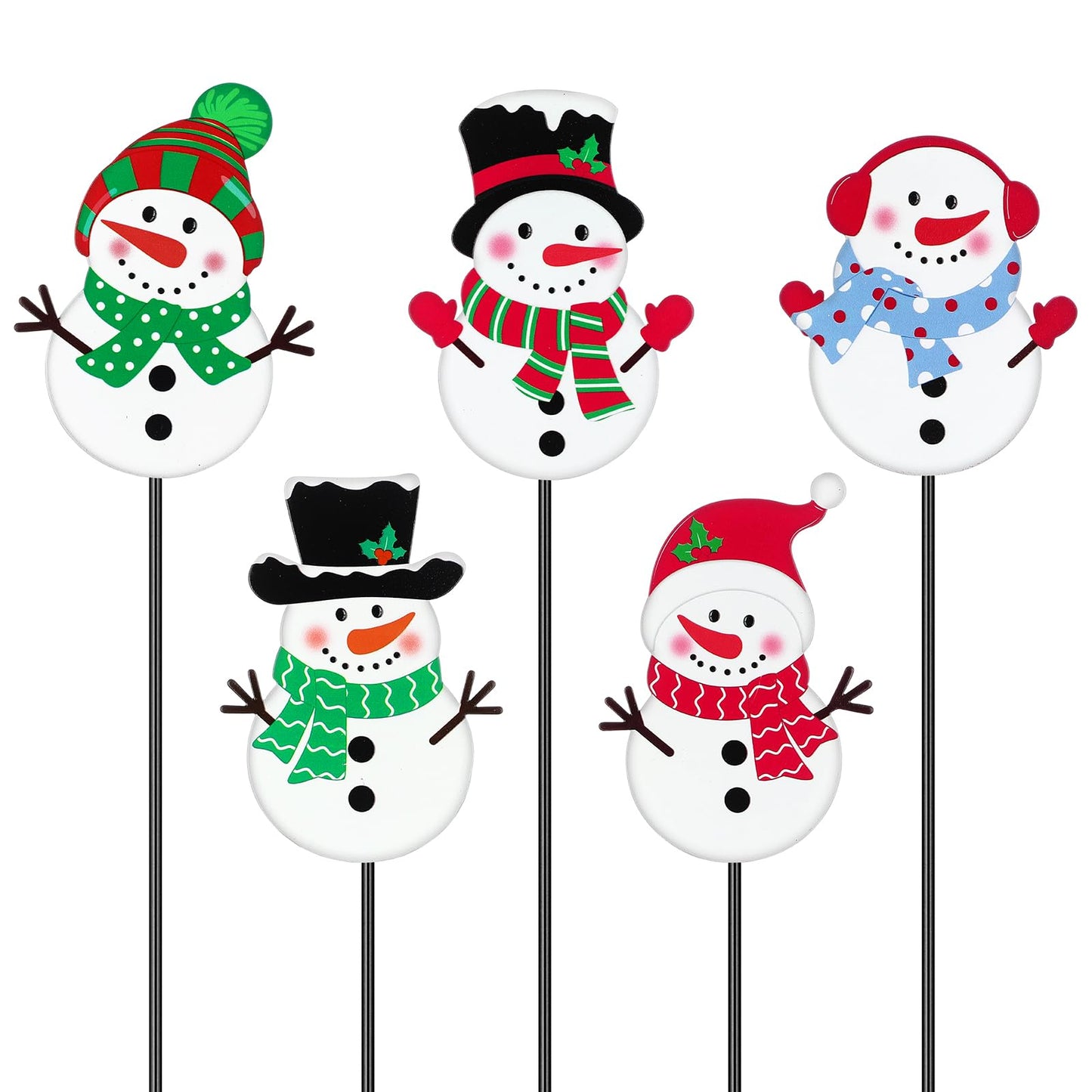 Roowest 5 Pack 12'' H Metal Winter Yard Stakes Outdoor Decorations Snowman Garden Signs Christmas Potted Plant Stakes for Holiday Winter Home Lawn Garden Porch Walkway Party Decor