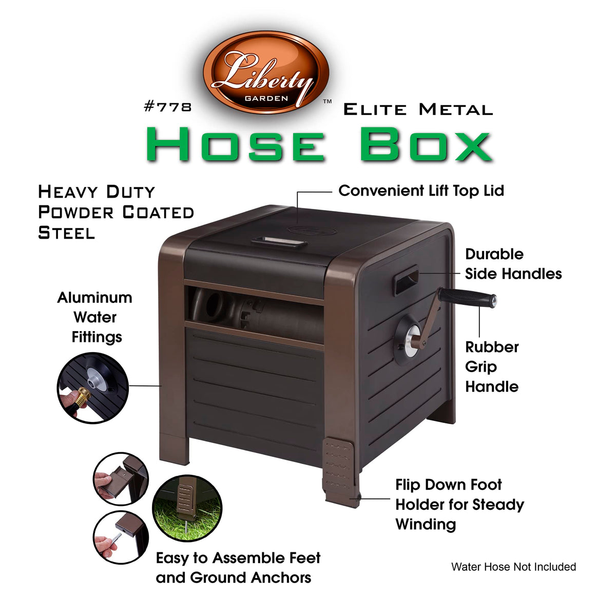 Liberty Garden 778 200' Hose Storage Box, Bronze, 23 x 16.9 x 18.15 inches