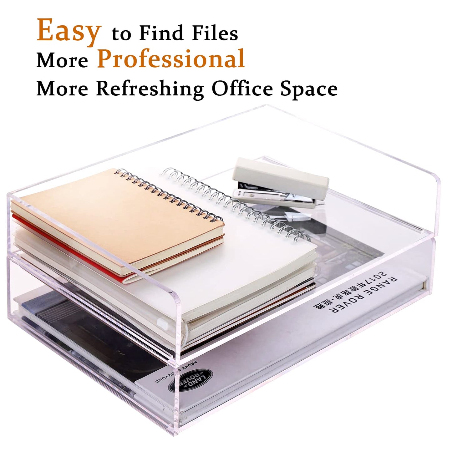 Paper Tray Organizer Clear Acrylic Desk Organizers and AccessoriesOffice Supplies Organization Stackable File Holder-Art Storage for School Classroom Workspace Letter Tray-2 Pack/2 Tier…