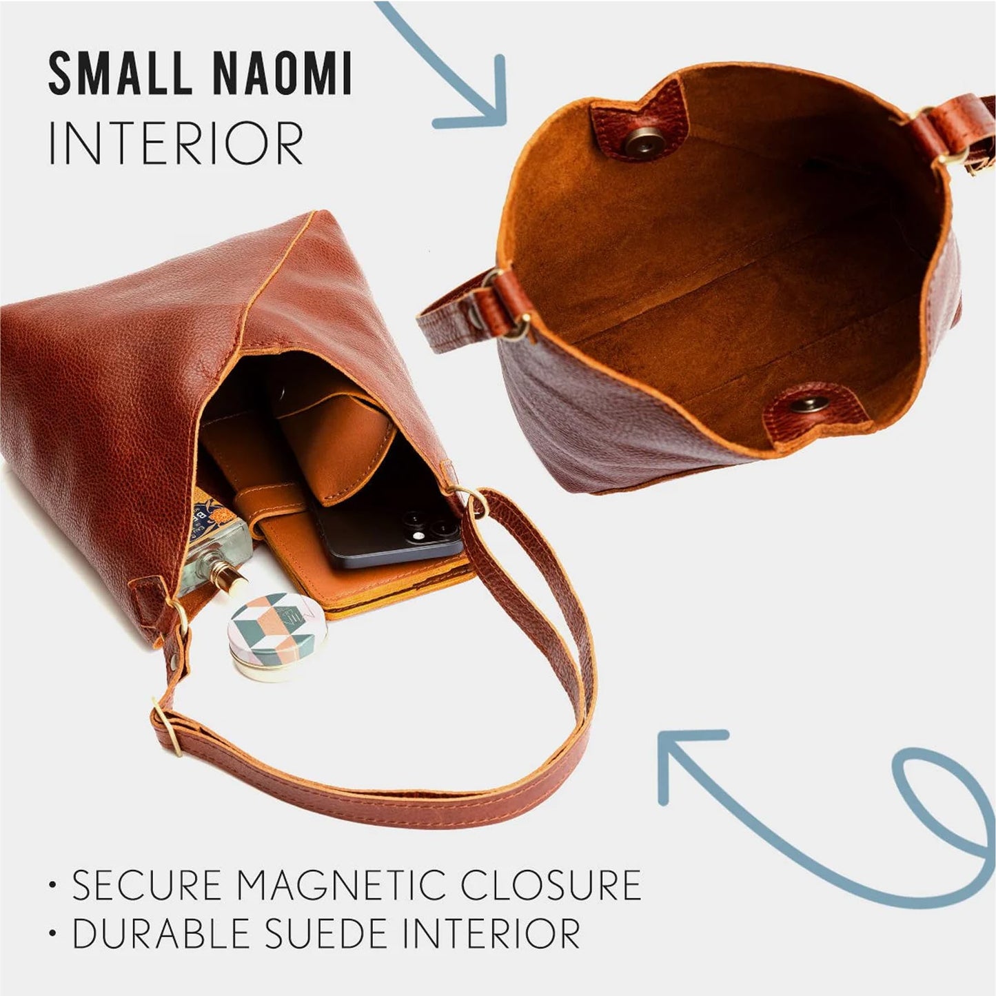 Portland Leather Goods Naomi Shoulder Bag – Slouchy Leather Shoulder Bag with Adjustable Crossbody Strap & Secure Magnetic Closure – Handmade from the Finest Full-Grain Hides – Small, Coldbrew