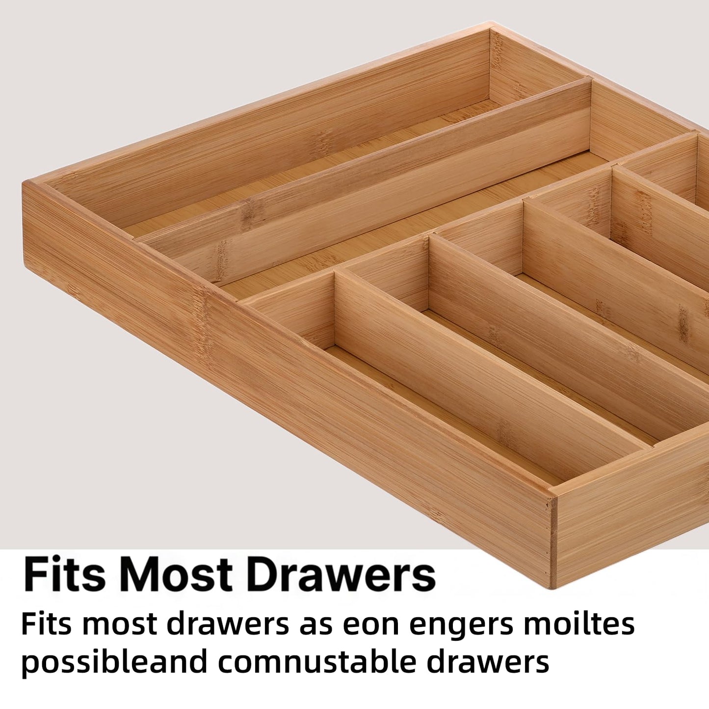 JIMMY LUCKY Wooden Silverware Organizer for Drawer, Bamboo Utensil Drawer Organizers, Kitchen Utensil Organizer Tray with 7 Storage Compartments, Flatware Organizers for Cutlery Flatware