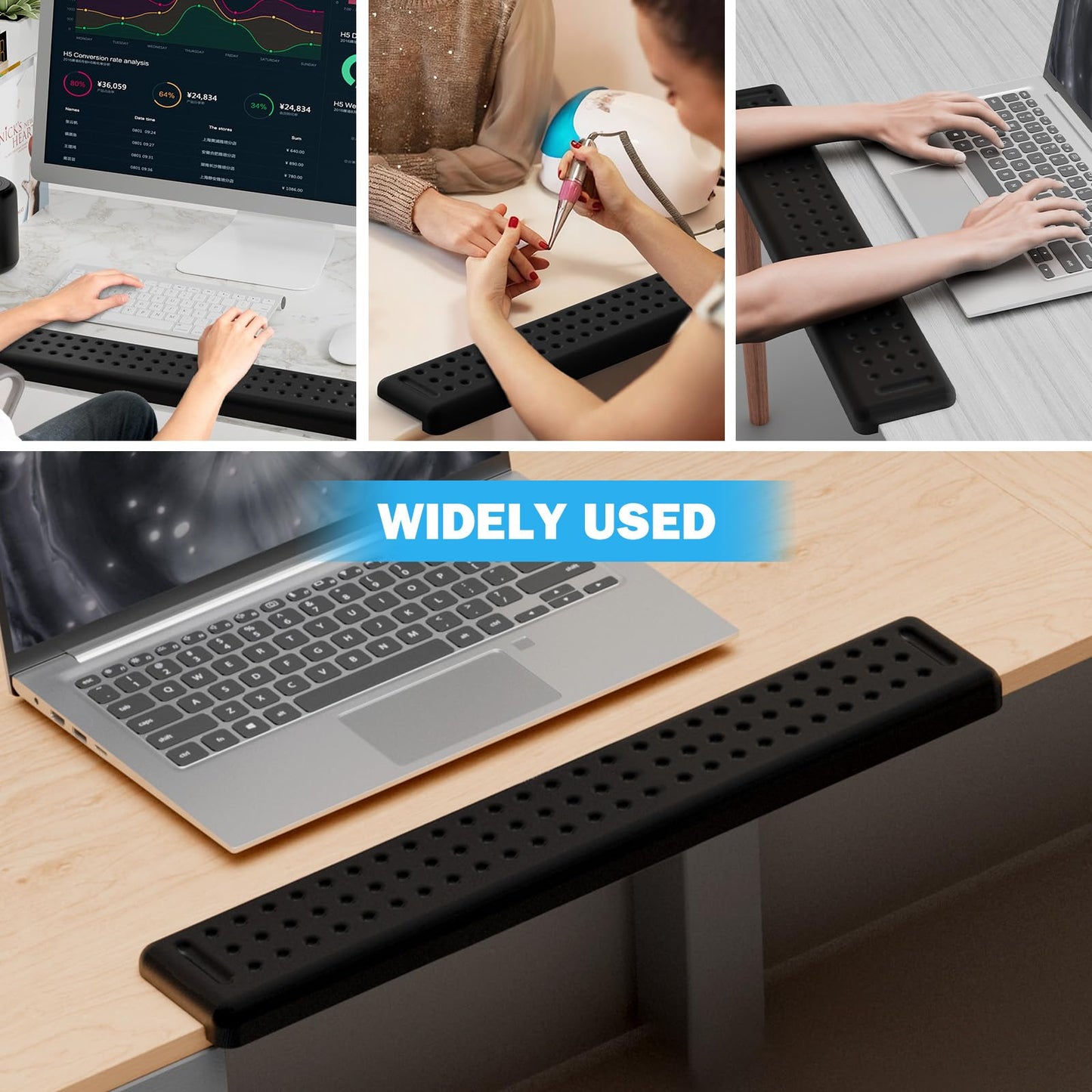 Leolee L-Shaped Desk Long Wrist Rest Elbow 60CM, Black Memory Foam Arm Rest for Desk with Non-Slip Base, Ergonomic Desk Edge Cushion, Wrist Support for Computer Keyboard, Typing, Office, Home