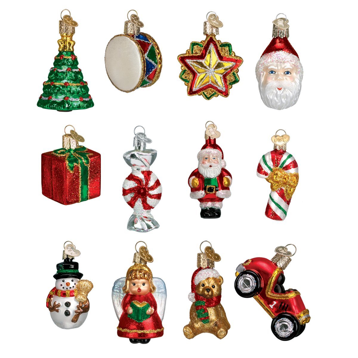 Old World Christmas Mini Ornament Set Glass Blown Ornament for Christmas Tree, Handcrafted Holiday Decoration, Set Collection (12-Piece)