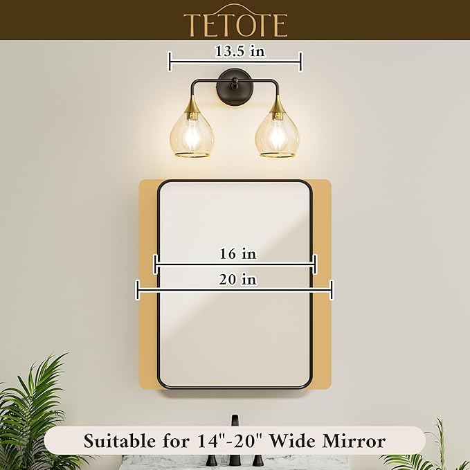 TETOTE 2-Light Modern Bathroom Light Fixtures, 2 Light Vanity Lights Over Mirror Brushed Nickel Wall Lamp with Clear Glass for Bathroom, Mirror, Living Room, Bedroom, Hallway