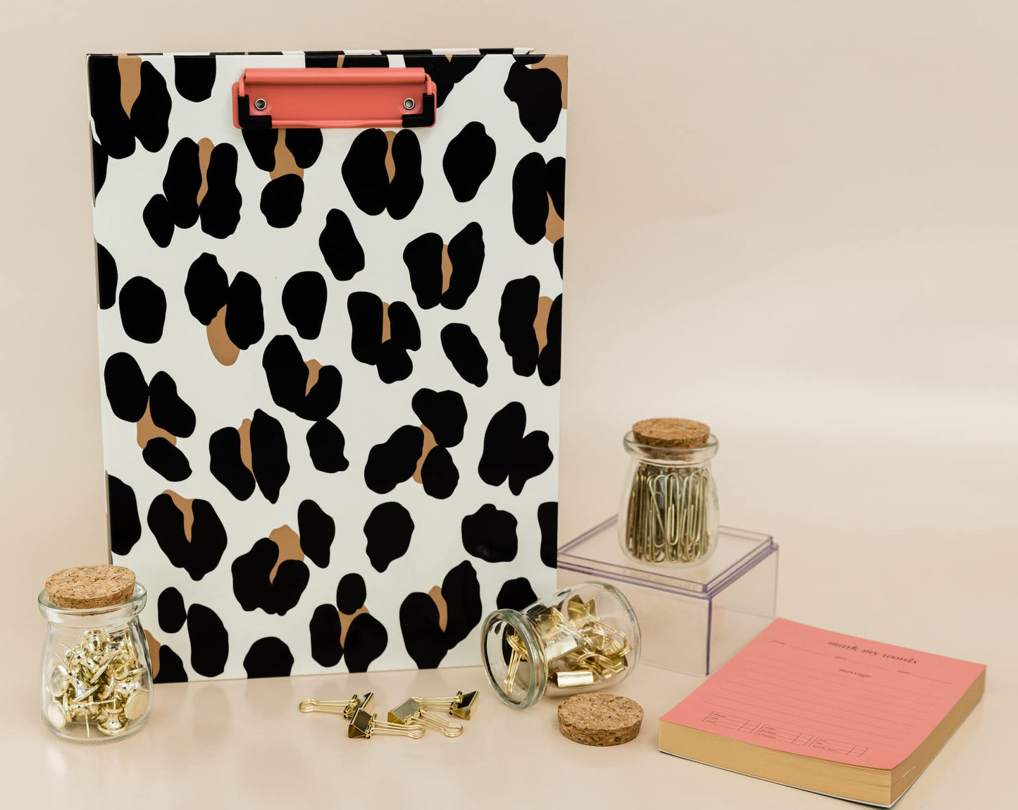 Kate Spade New York Leopard Print Clipboard Folio with Low Profile Clip, Professional Padfolio Includes Lined Notepad, Pen Loop, and Pocket, Forest Feline