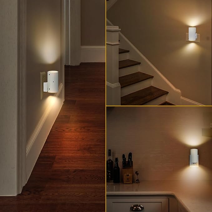 Night Light, Led Night Lights Plug into Wall, Sensor Dusk to Dawn, 0-100 LM Dimmable Night Lights, 3000K Soft White for Bathroom Bedroom Kitchen Toilet Hallway Stairway, 2 Pack