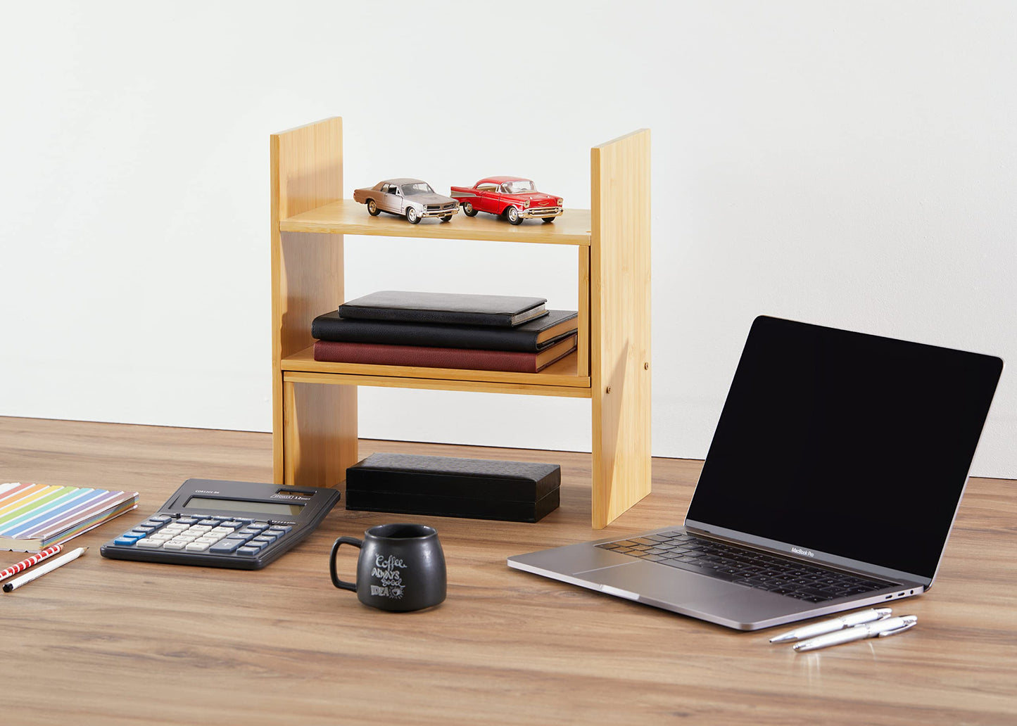 RoyalHouse Natural Bamboo Desktop Organizer, Attractive Design, Stand Shelf for Books, Accessories and More, Home D?cor, Ideal Gift for Family & Friends