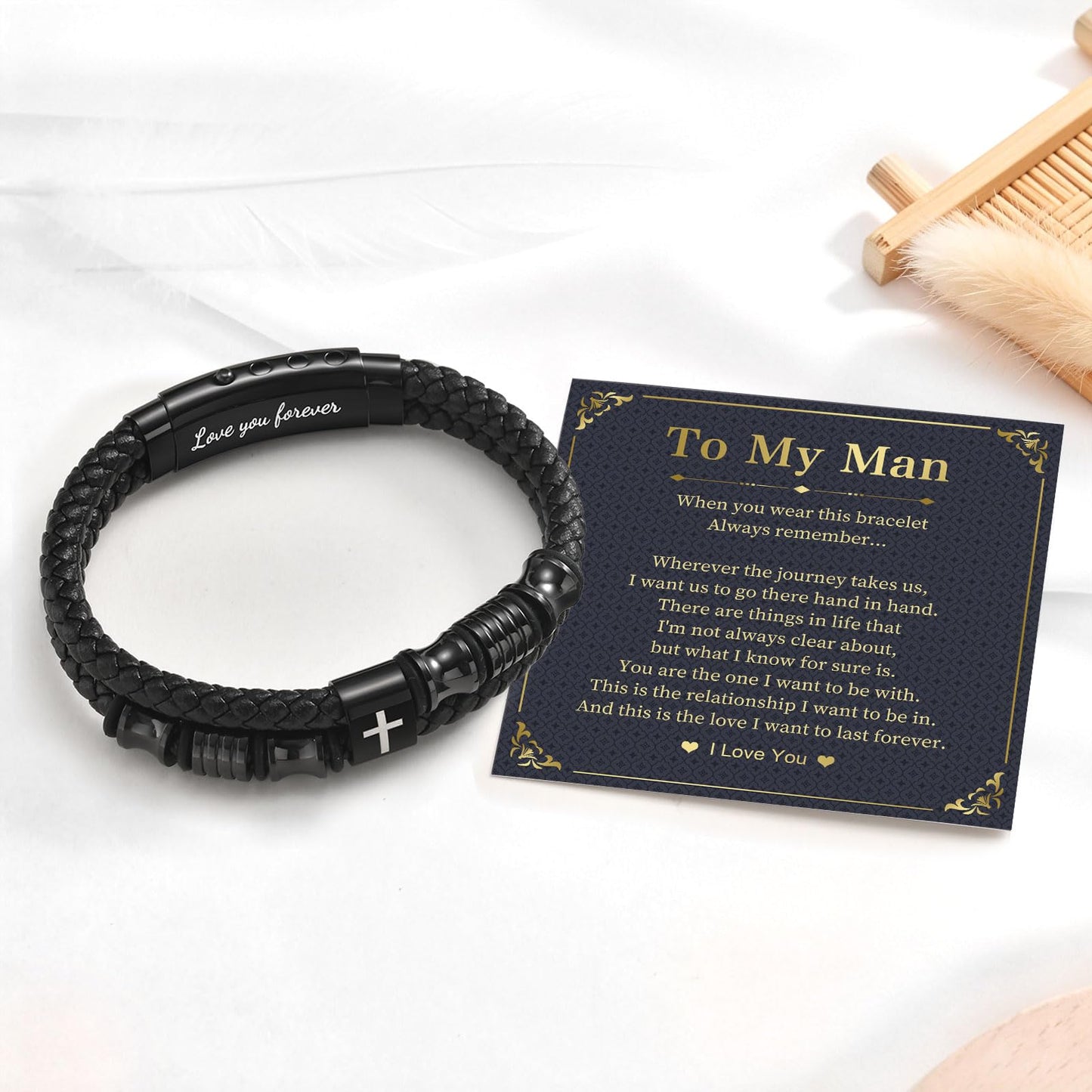 Easter Leather Cross Bracelet Gifts for Men - Adjustable Black Double-Row Braided Leather Cuff Bracelets Faith Religious Catholic Christian Communion Baptism Jewelry Gift for Men Boyfriend Husband Him