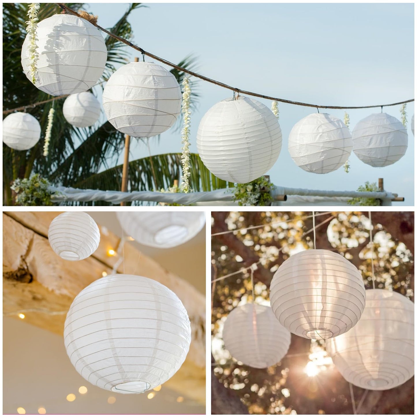 LOLYSIC 30 Pack 12 Inch Paper Lanterns Decorative, White Chinese Lanterns, Hanging Round Paper Lanterns Lamp for Birthday, Wedding, Christmas, Bridal, Home Decor, Party Decoration Chiness Style
