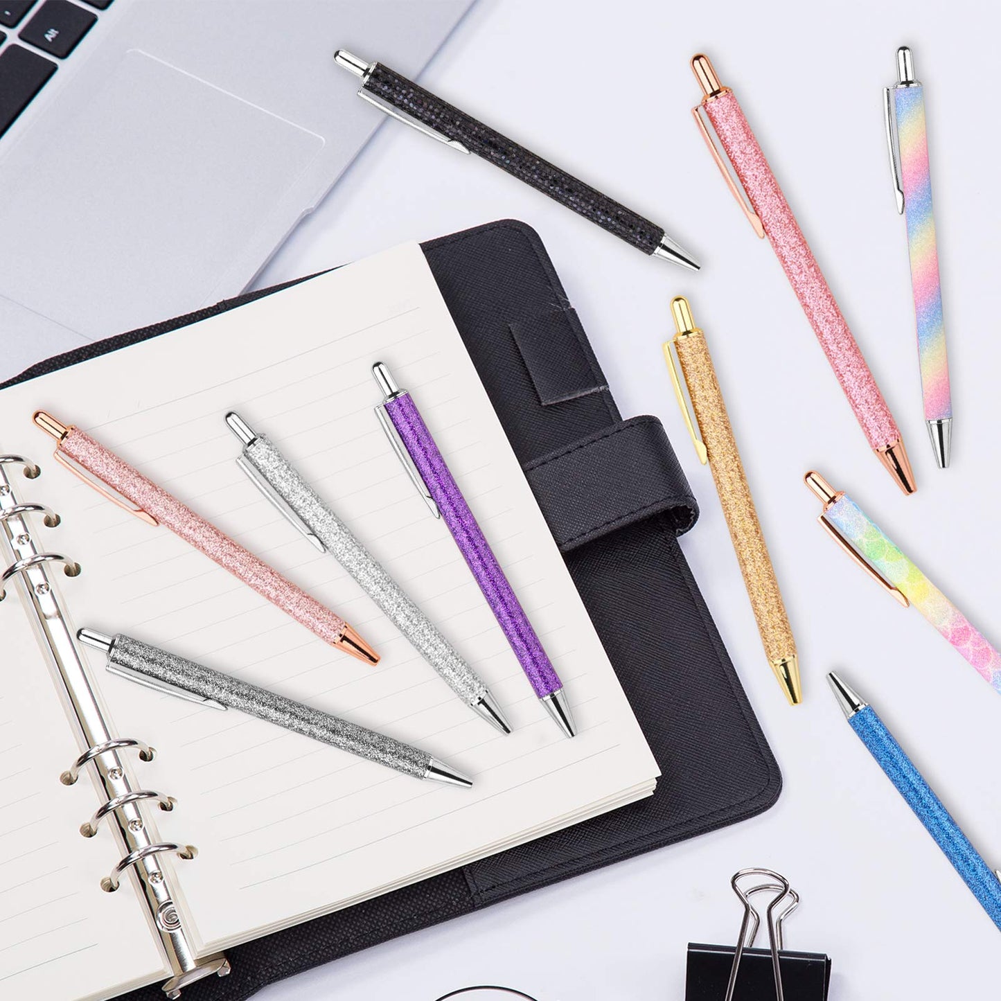 WY WENYUAN 10 Pcs Ballpoint Pens, Comfortable Writing, Metal Retractable Pretty Journaling Pens, Black Ink Medium Point 1.0 mm Gift, Cute Office Supplies for Women