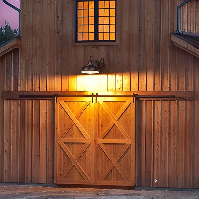 Solar Barn Light for Outside, Gooseneck Outdoor Wall Lights Solar Powered, Farmhouse Exterior Wall Sconce, Industrial Outside Lighting Fixture, Rustic Lantern for Garage, Barn, Shed,RZSR007-2 OW