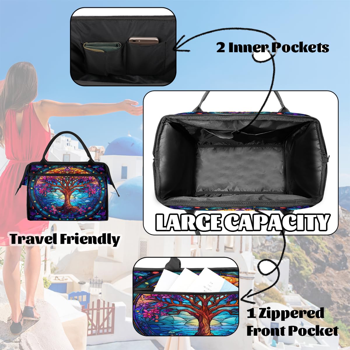 Small Weekender Bag for Women Tree Of Life Beauty Foldie Gym Duffle Bags Canvas Compact Workout Bags Carry On Tote Bag Sport Travel Overnight Sleepover Hospital for Traveling Luggage