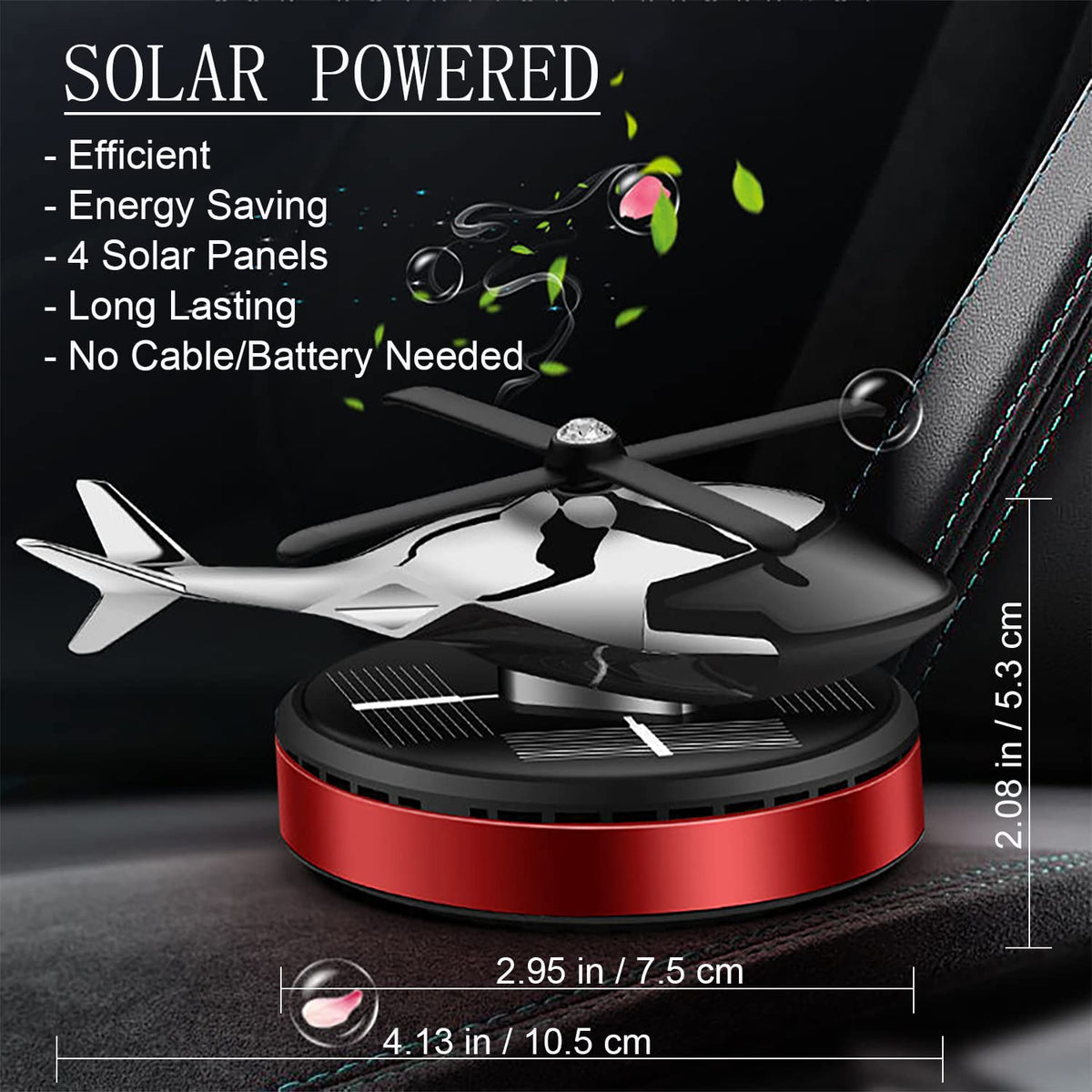 NICEADA Al Alloy Solar Powered Rotating Helicopter Shape Car air purifier, Home and Car Interior Decoration Accessories (Red)