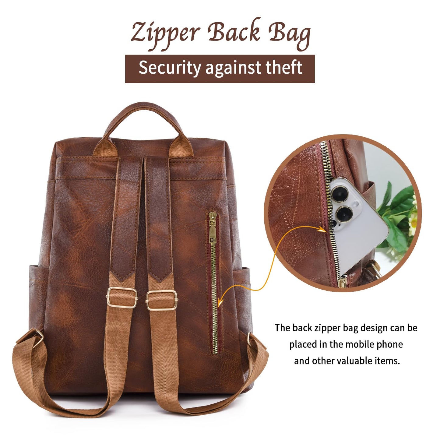 Marhaliya PU Leather Backpack Purse for Women Fashion Multipurpose Design Handbag Ladies Shoulder Bags Travel Backpack (Brown)