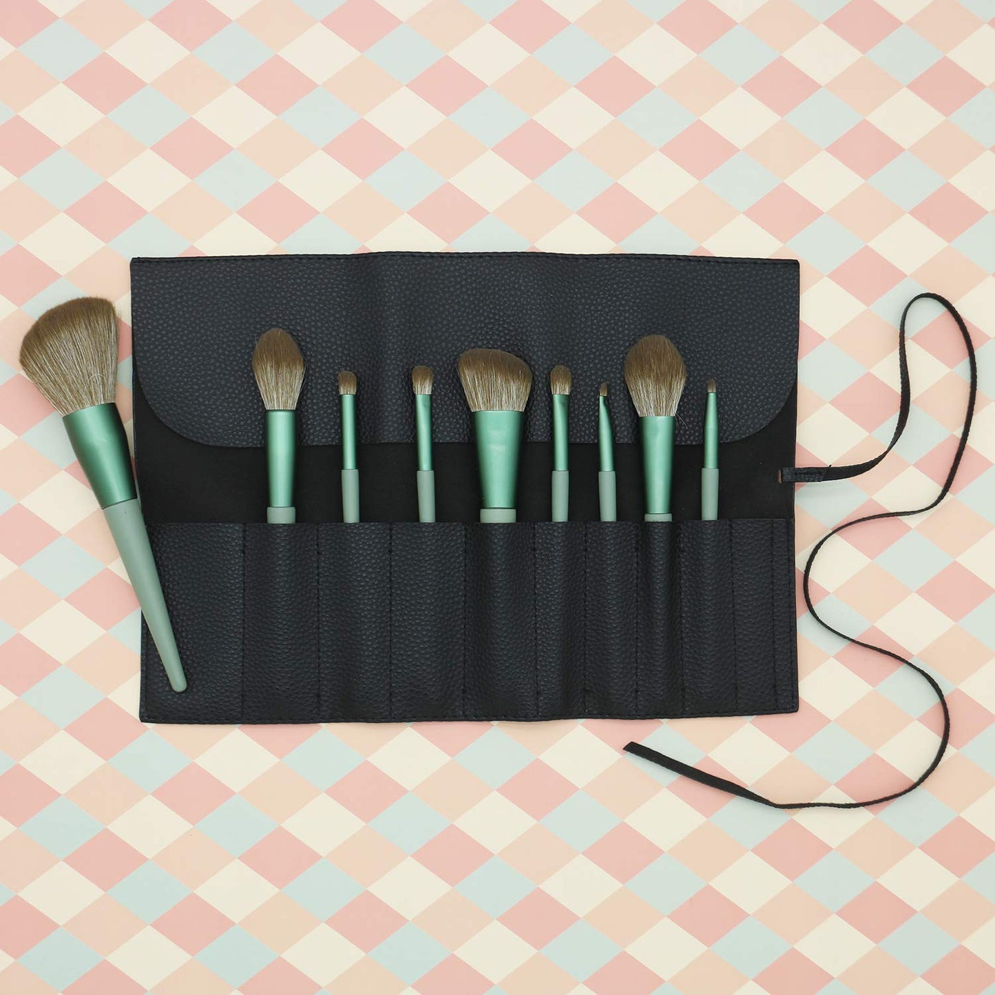 Bird&Fish Makeup Brush Case Travel, makeup brush bag,makeup brush silicone case roll up bag,Rolling Bag Storage Case PU Leather,Holder Organizer Brushes Pouch Cosmetic Bag for Travel(Black)