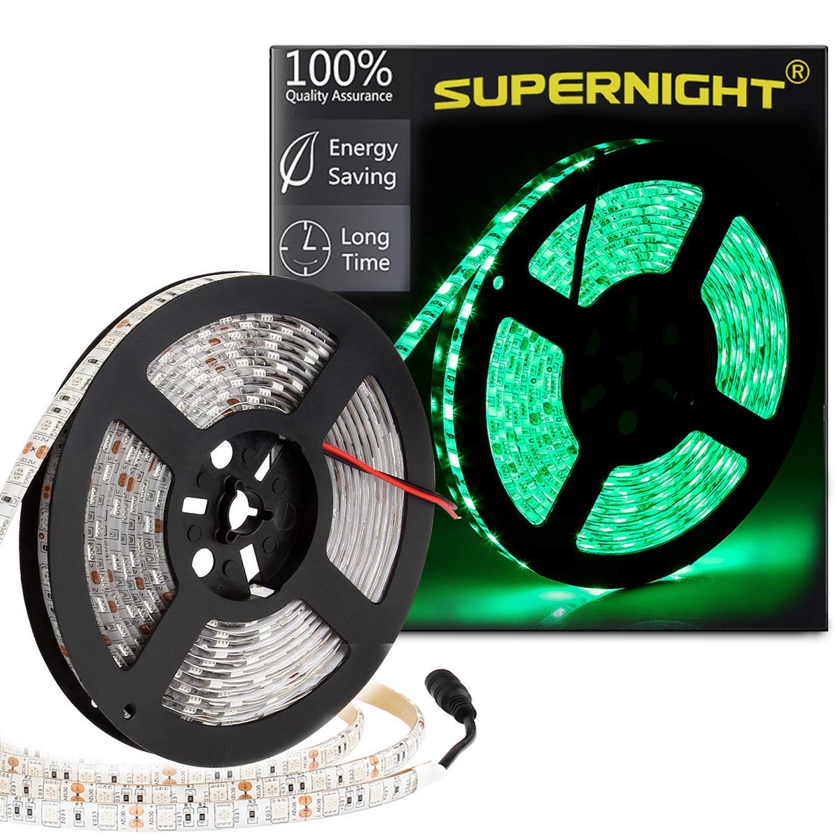 SUPERNIGHT 16.4FT LED Strip Light, Waterproof 12V 60W Green Rope Lights, 300 LEDs 5050 Tape Lights for Bedroom, Kitchen, Mirror, Home Decoration