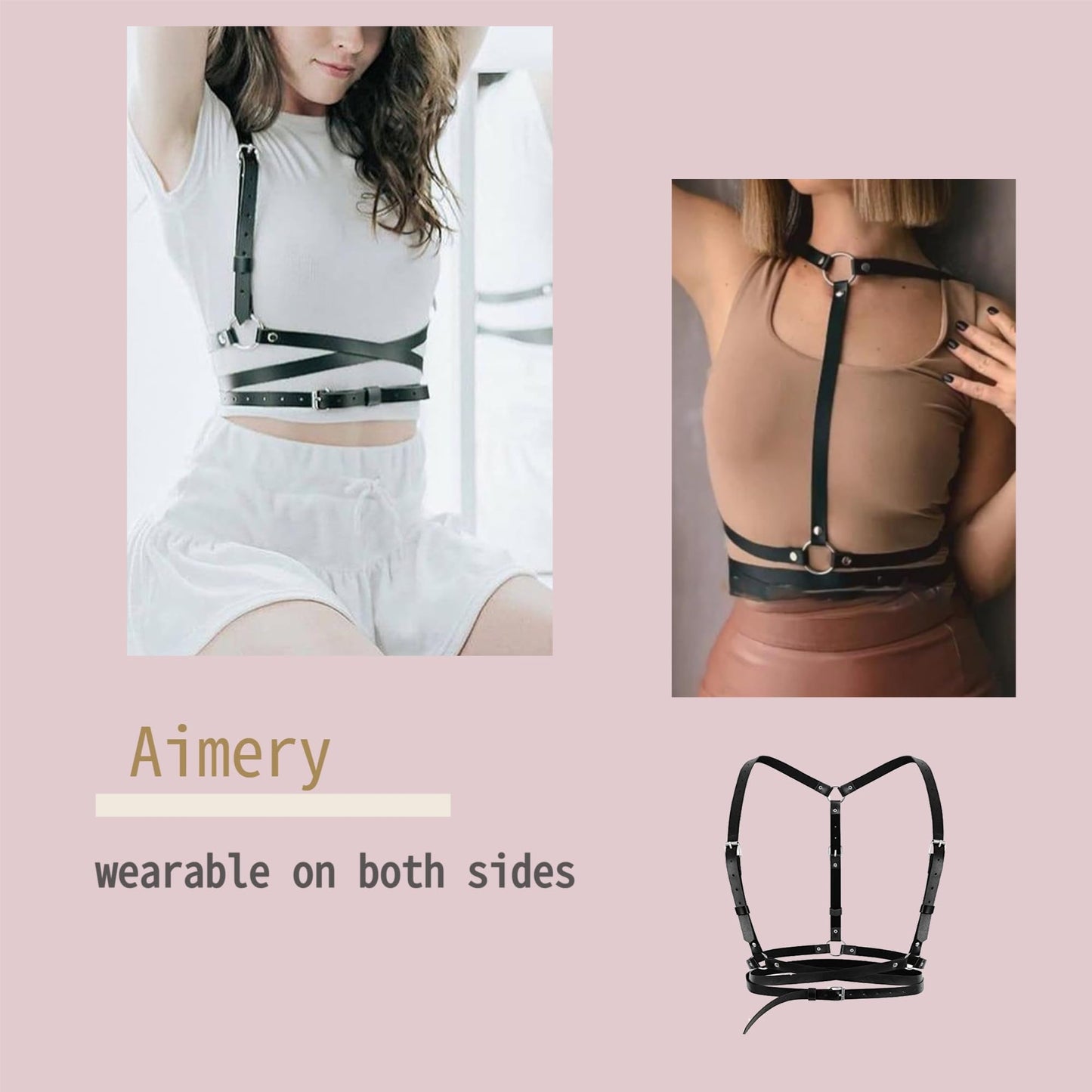 Gothic Leather Waist Harness Belt for Women - Adjustable Chest Vest Body Harness Chains Top for Party, Nightclub, Dating (red)