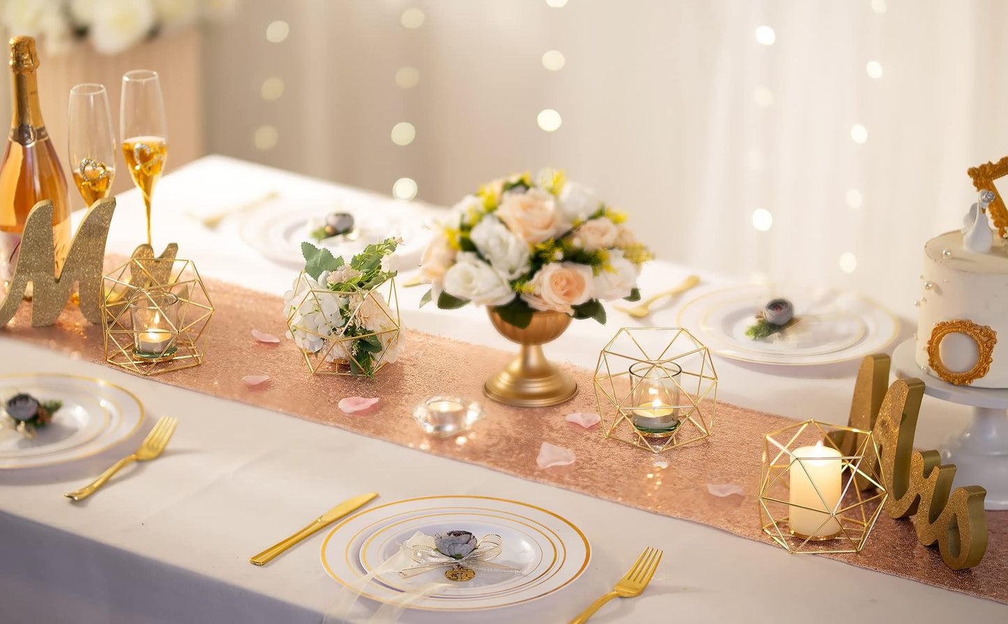 20pcs Geometric Candle Tealight Holders Gold - Holder for Tea Light Decorative Votive Candle Stand Accents for Home Table Shelf Mantel Modern Geo Decoration Christmas Wedding Reception Décor, Gold