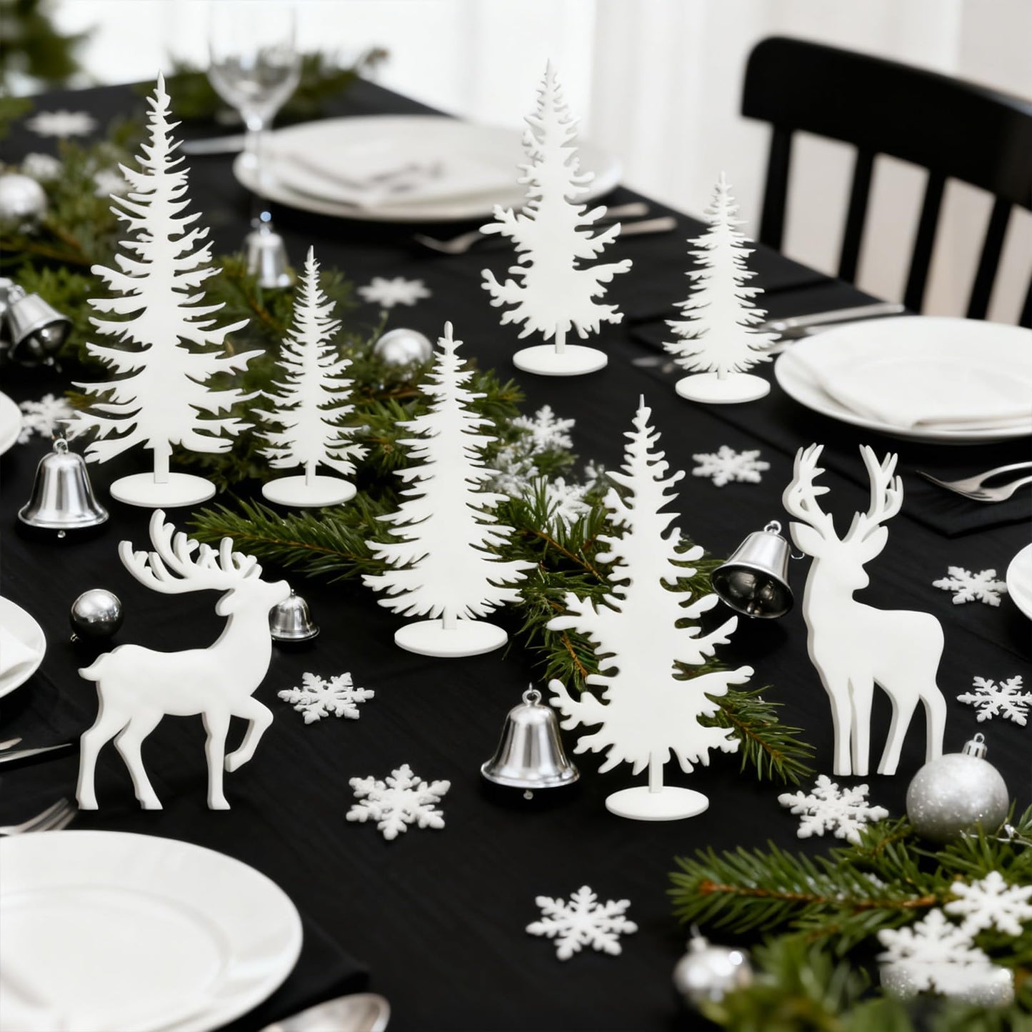 Whaline 8Pcs Christmas Wood Table Sign Xmas Cedar Elk Tabletop Centerpieces Rustic Tiered Tray Decor for Farmhouse Winter Holiday Home Office Mantel Table Fireplace Shelf