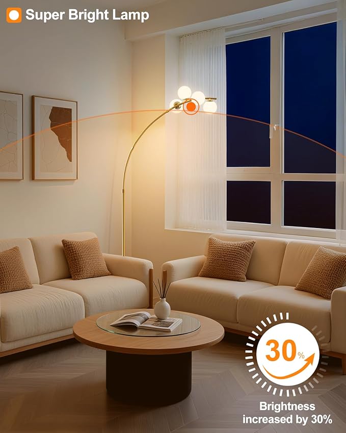 Lightdot 63IN Gold Floor Lamp 4-Lights Globe LED Floor Lamps with 3000K Soft Warm Golden for Wedding/Party, Modern Tall Lamp for Living Room/Bedroom (Bulbs Included)