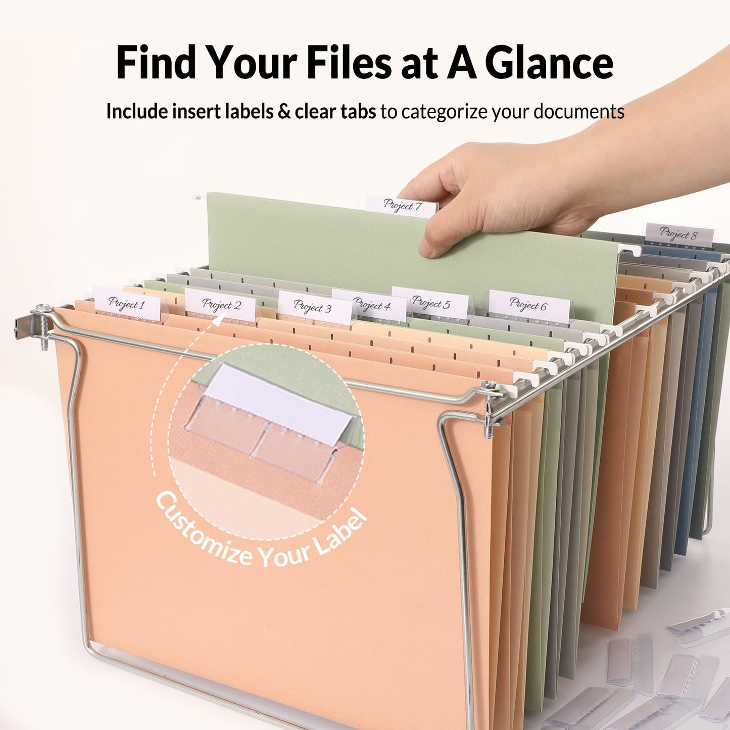 SUNEE 25 Count Hanging File Folders, Pastel Colors, Hanging File Folders Letter Size, Hanging Folders with 1/5-cut Tabs, Designed for Bulky Files, Filing Cabinets, Medical Charts