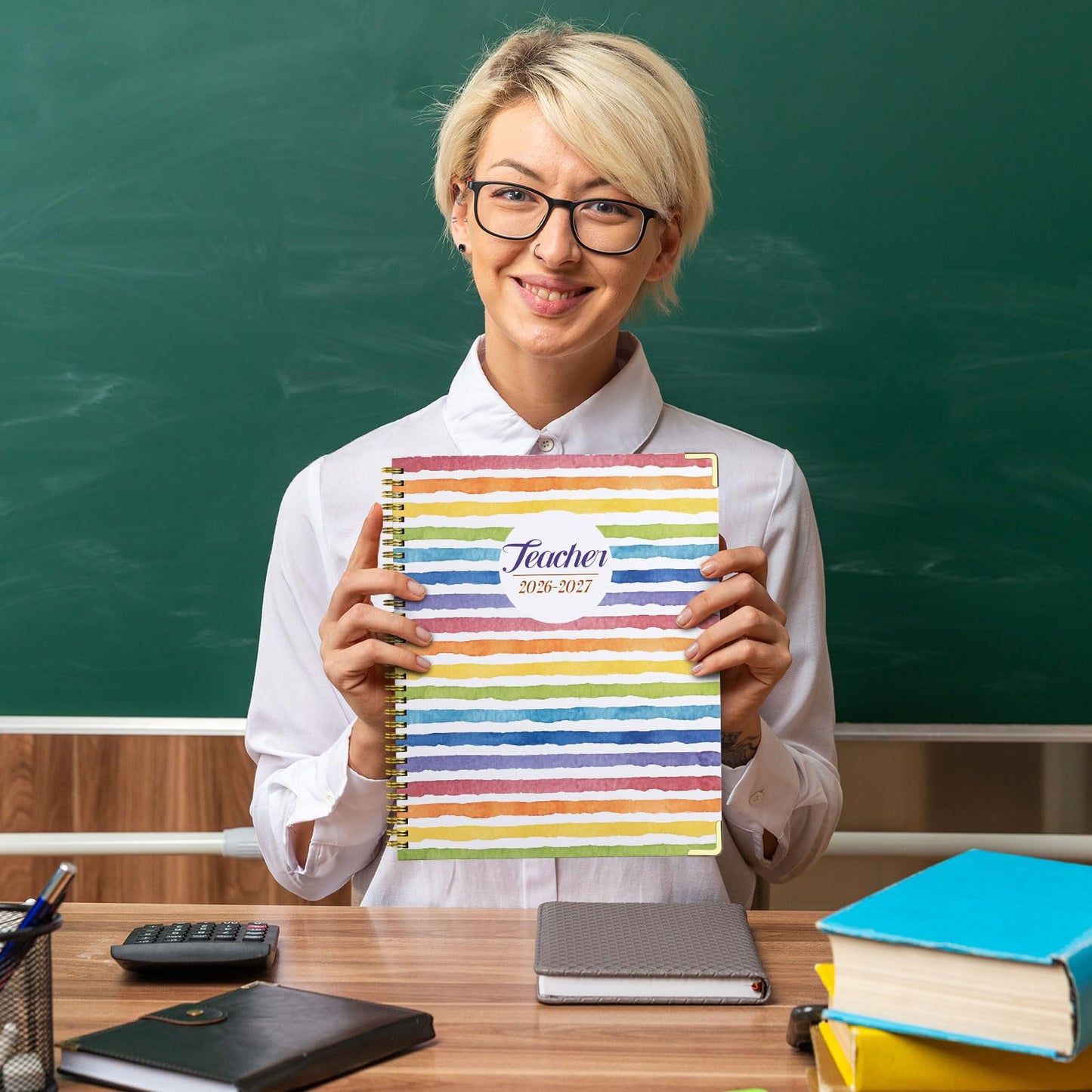 Teacher Planner 2026-2027, July 2026 to June 2027 Academic Year, 8.5" x 11" Lesson Planner Book for Teachers with Colorful Tabs, Hardcover, Color Stripe