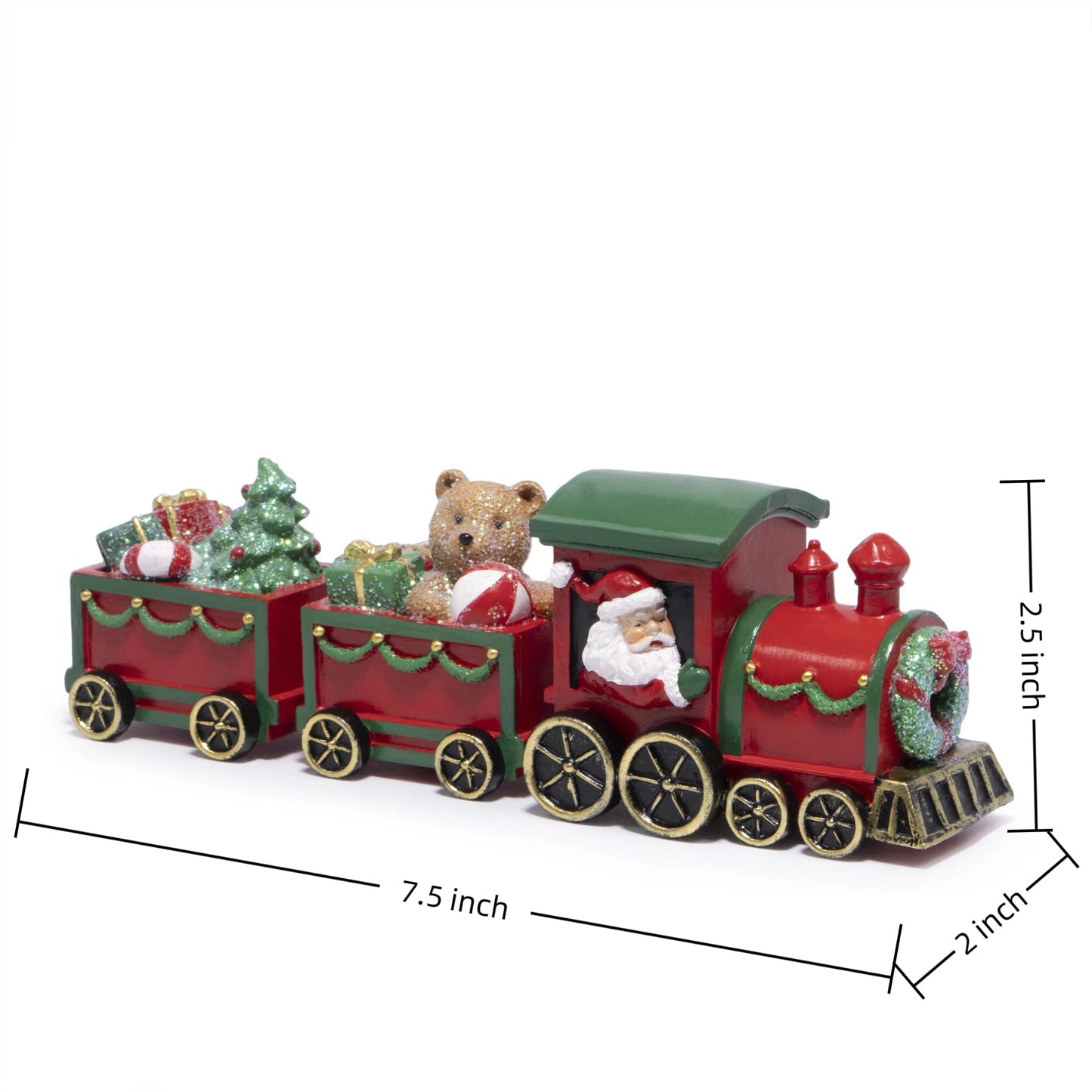 Hodao Christmas Train Decorations – Hand-Painted Resin Santa Claus Gift Train with Teddy Bear, Christmas Tree and Presents, Festive Ornament for Home, Tabletop, Shelf, Mantel, Décor