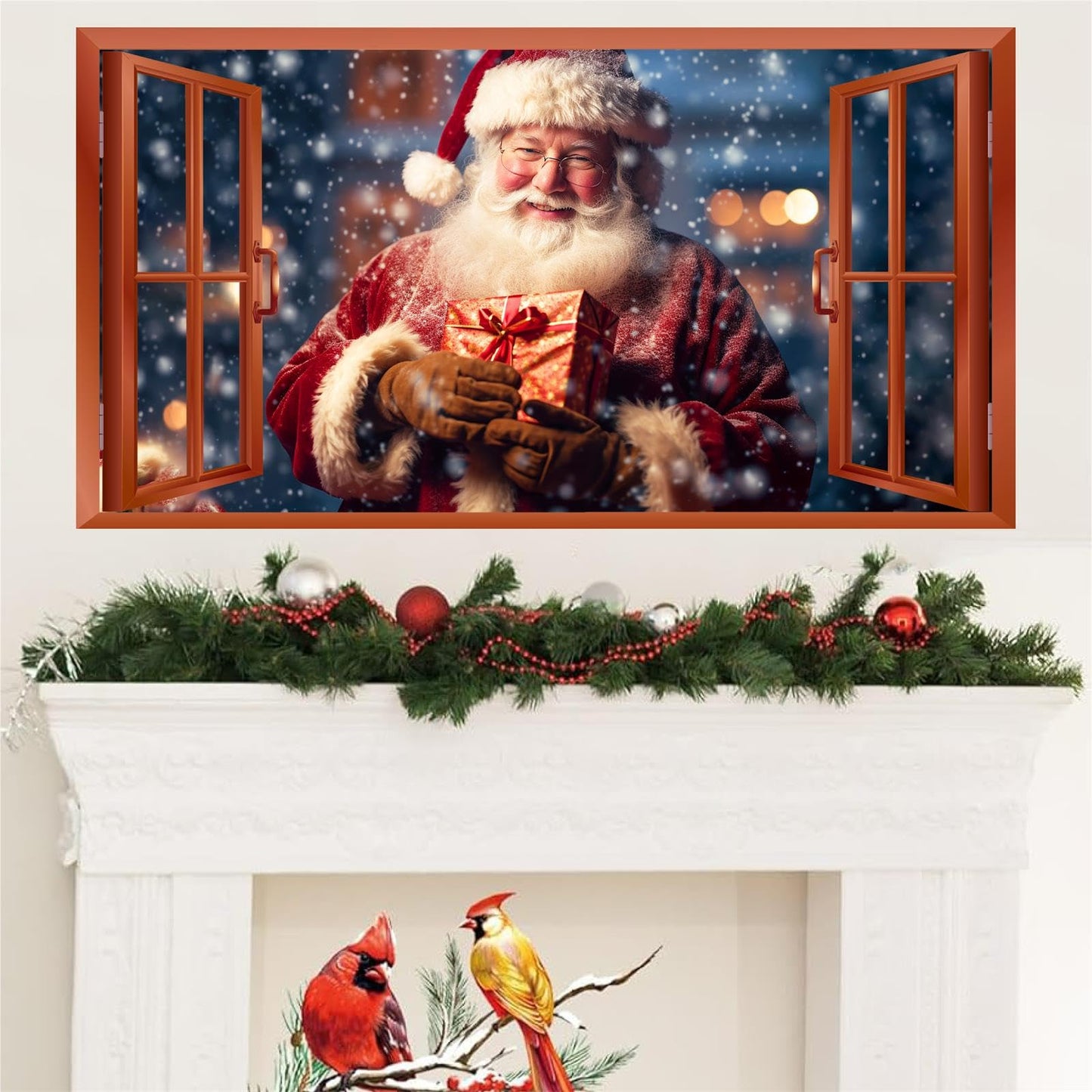 Christmas Wall Decals Santa Claus Stickers for Christmas Wall Decorations Indoor Xmas Fake Window Walls Decal Peel and Stick Merry Xmas Art Murals Vinyl Sticker for Winter Holiday Party Supplies