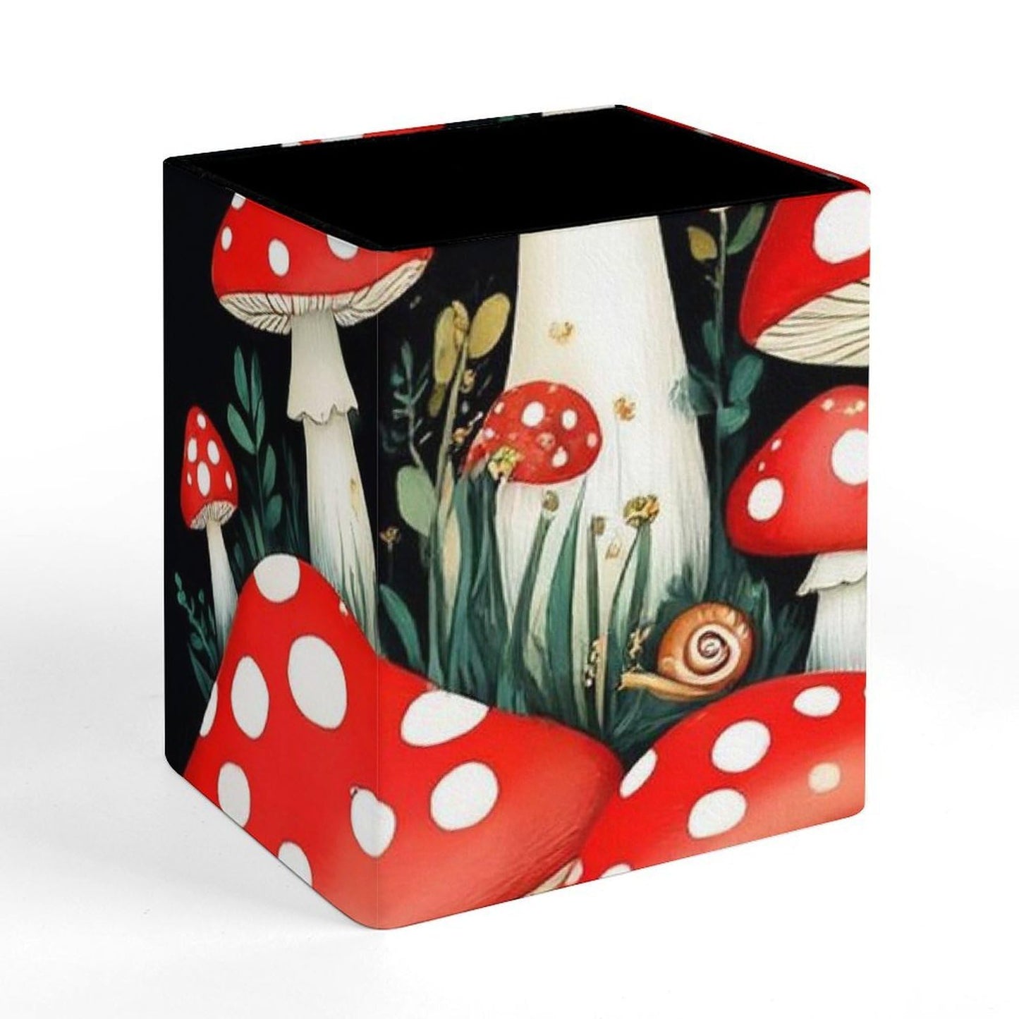 UTRSIFB Pen Holder Square Leather Pencil, Holder Cup Makeup Brush Storage Organizer, Waterproof Multifunctional Office Supplies Wild Mushrooms