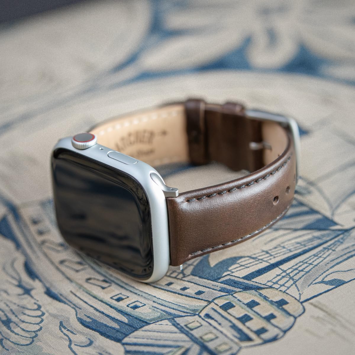 Archer Watch Straps - Top Grain Leather Straps for Apple Watch (Dark Chestnut/Matched Thread, Matte Silver Hardware, 44/45/46/49mm)