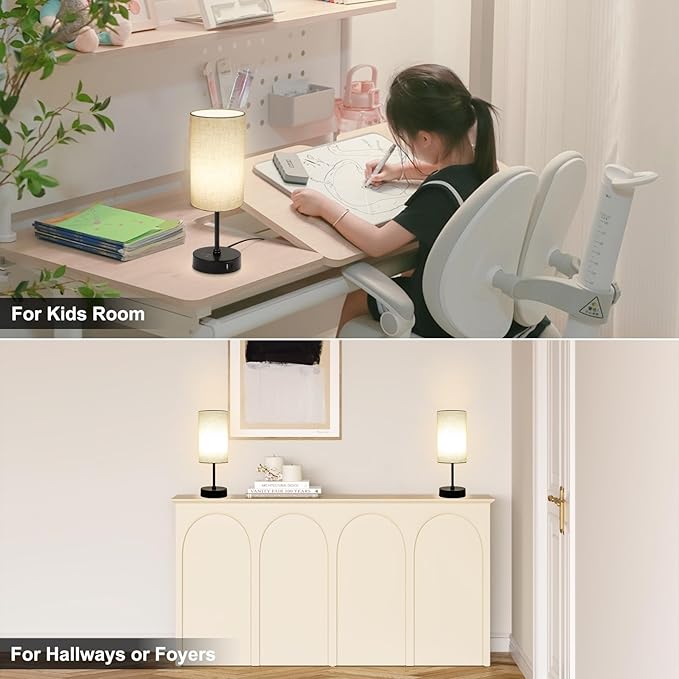 Ascher RGB Table Lamp Color Changing - 3 Color Temperatures and Stepless Dimmable Small Bedside Lamp for Bedroom, Touch Control Nightstand Light with Flaxen Shade for Reading Home Decor Lights