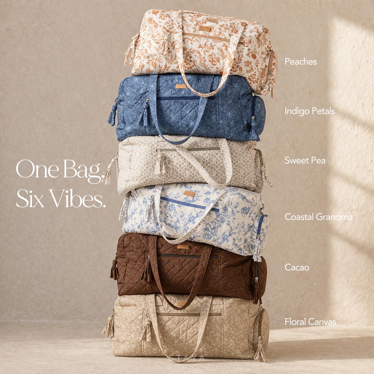 Staya Quilted Weekender for Women – Overnight Bag, Hospital Bag for Labor and Delivery, Soft Cotton Quilted Duffle, Perfect Carry-On Travel (Coastal Grandma)