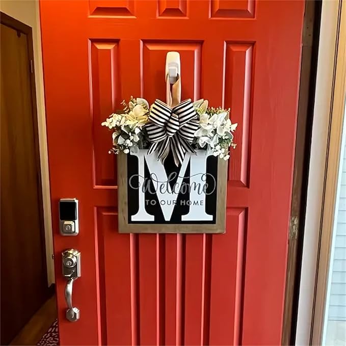 16'' Personalized M Letter Wooden Welcome Sign – All-Season Front Door Decor, Porch Décor for Outdoor, Durable & Elegant Door Wreath Alternative