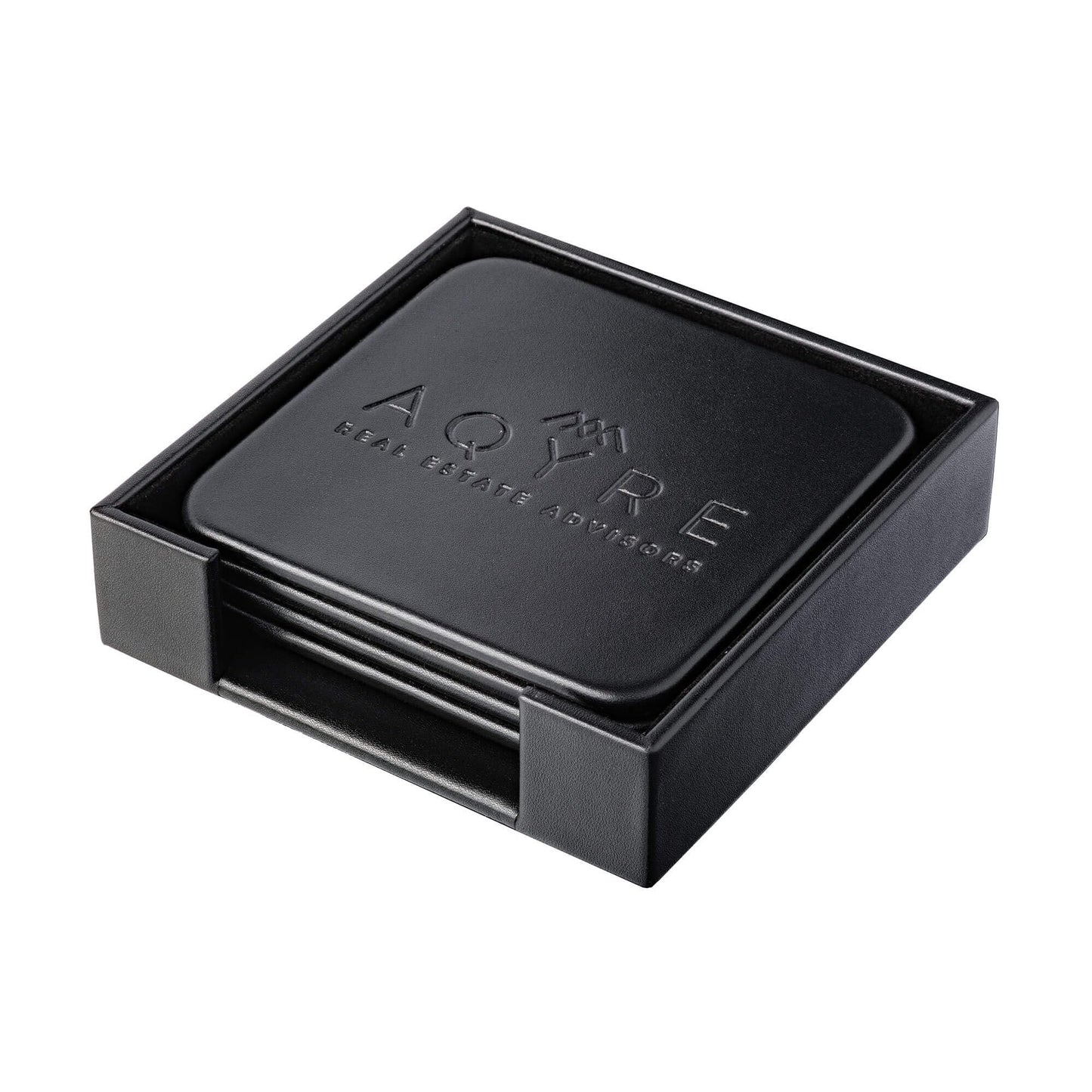 Dacasso Black Leather 4-Square Coaster Set